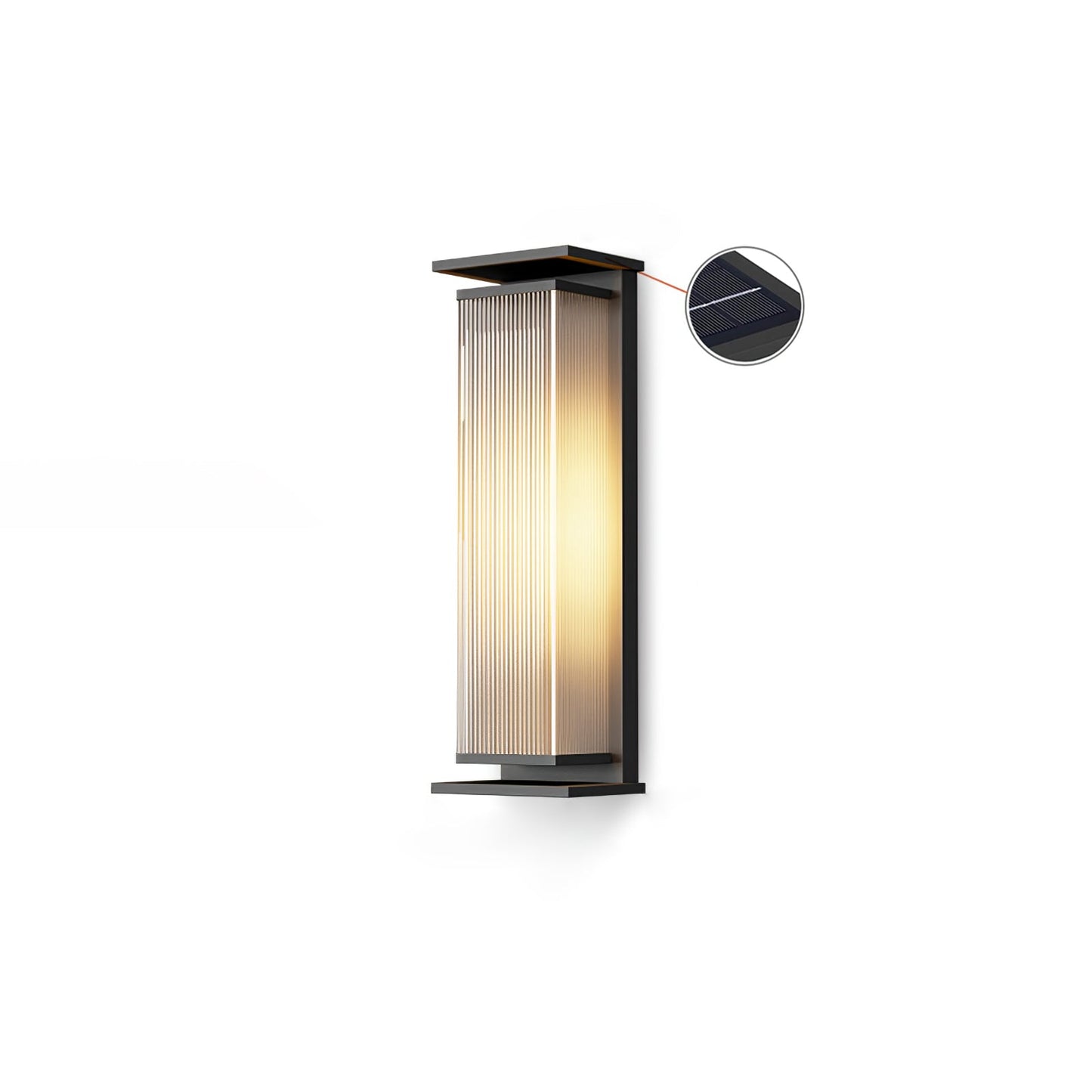 Rectangular Box Solar Outdoor Wall Lamp L 6.3″ x W 4.7″ x H 19.7″ / L 16cm x W 12cm x H 50cm / Black / Warm Light