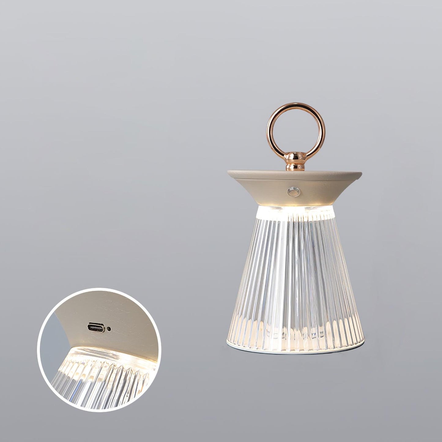 Ribbed Acrylic Built-in Battery Table Lamp ∅ 4.5″ x H 8.5″ / Dia 11.5cm x H 21.5cm / Opaque + Khaki / Touch Switch