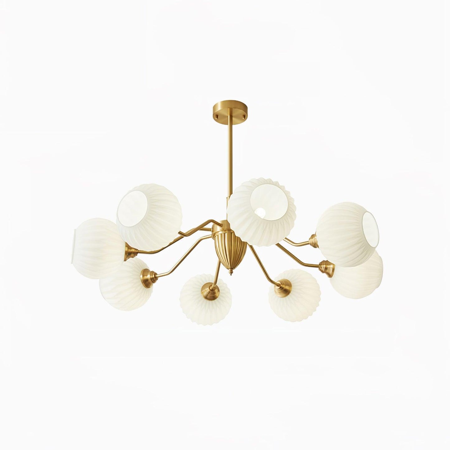 Ribbed Glass Ball Chandelier 8 Heads ∅ 39.4″ x H 9.8″ / Dia 100cm x H 25cm / Brass & White Chandelier