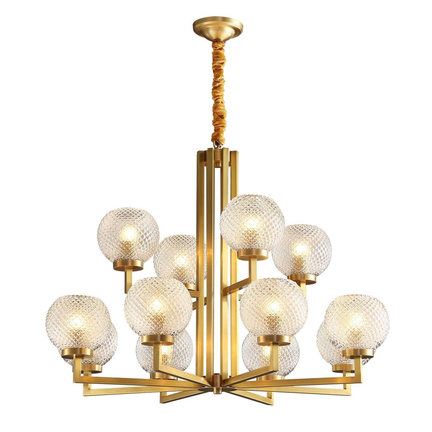 Ribbed Glass Brass Chandelier 12 heads Φ 34.3″ x H 26″ / Dia 87cm x H 66cm / Brass + Opaque glass Chandelier