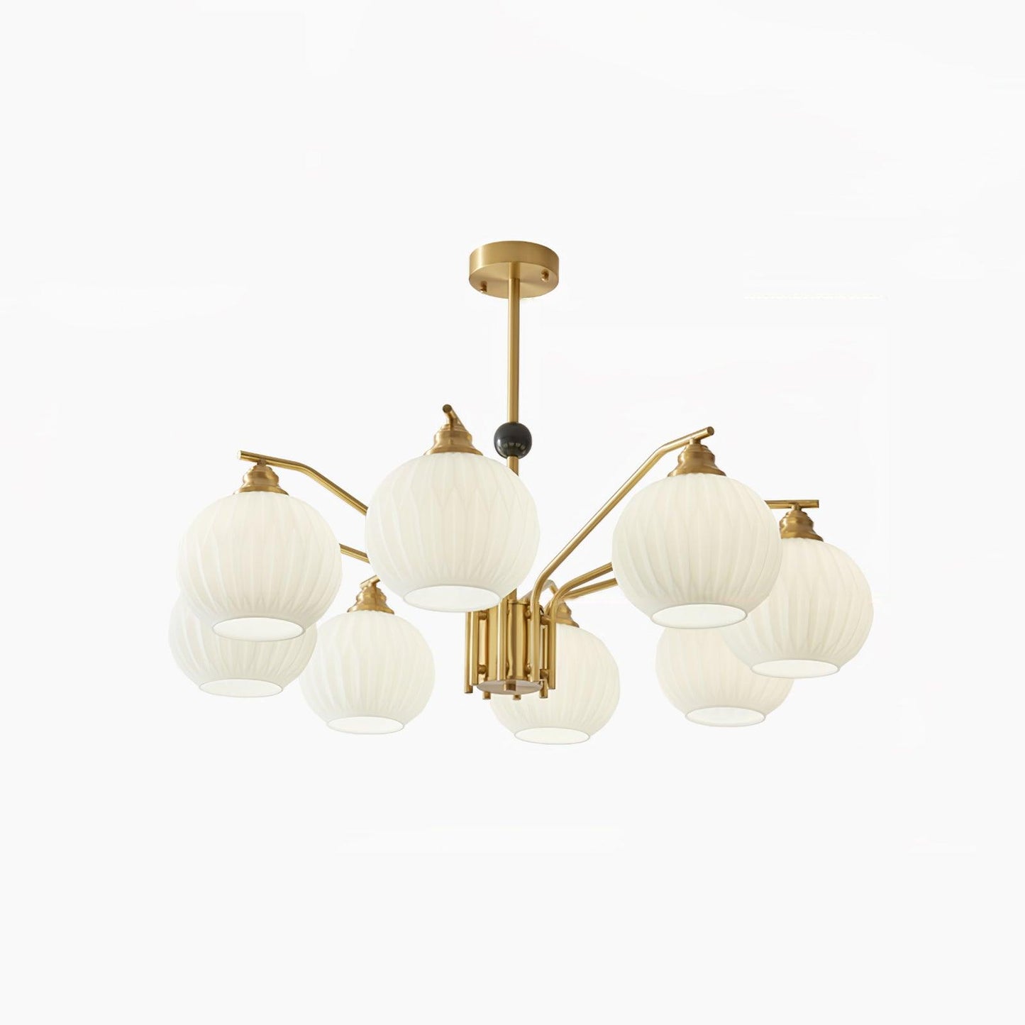 Ribbed Glass Gold Chandelier 8 Heads ∅ 35.4″ x H 17.7″ / Dia 90cm x H 45cm / Brass & White Chandelier