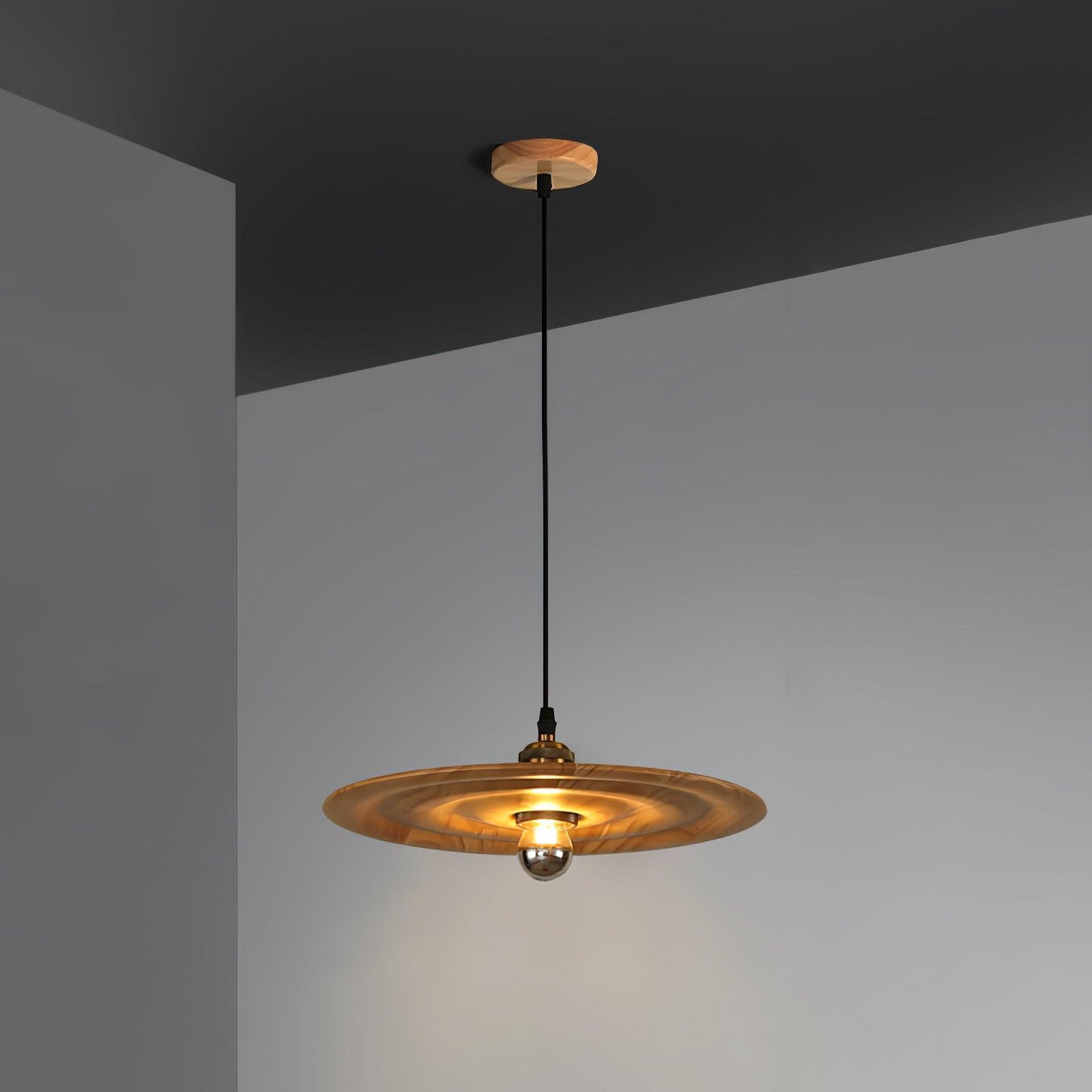Ripplewood Pendant Lamp ∅ 13.8″ x H 5.9″ / Dia 35cm x H 15cm / Nature wood & Brass Pendant light