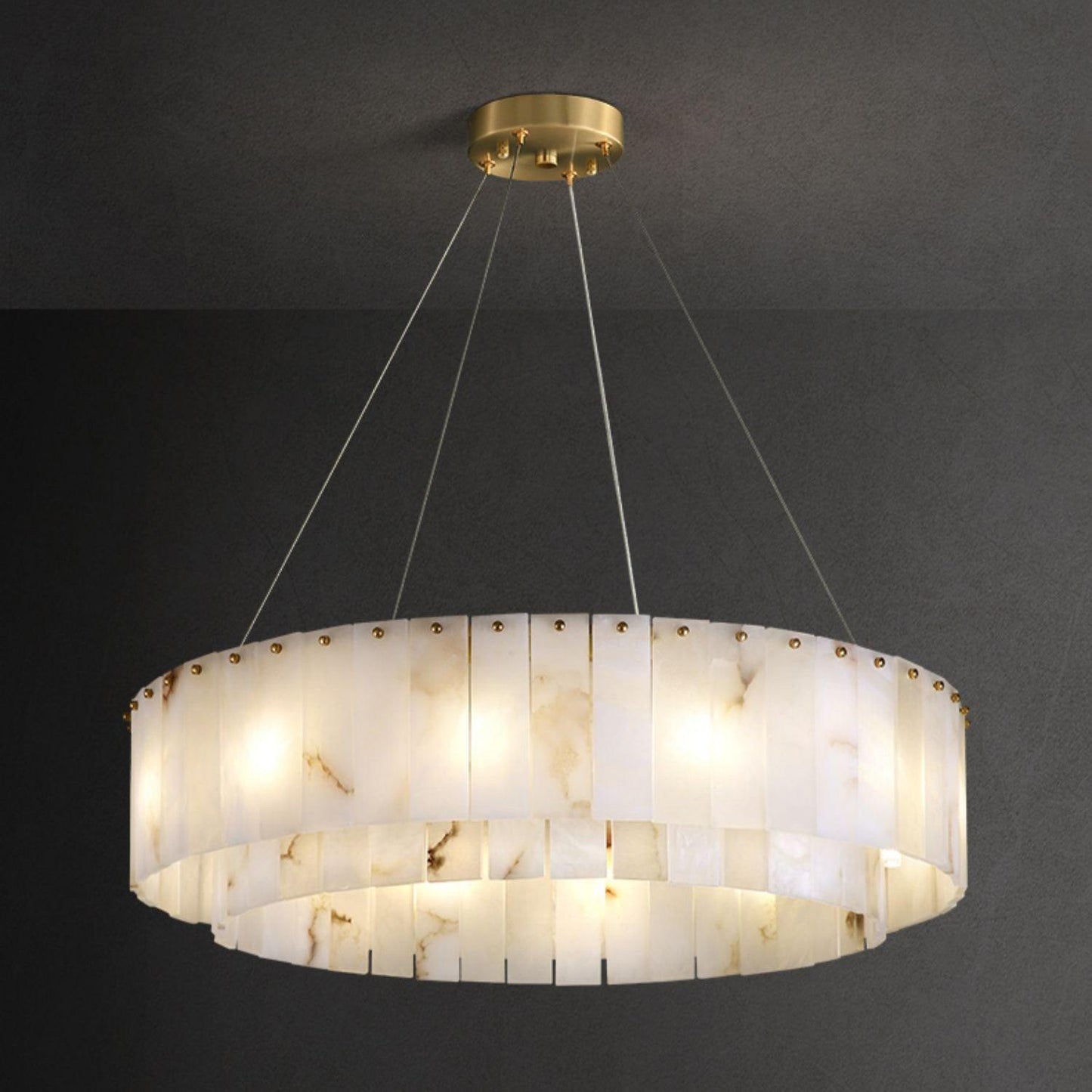 Rock Alabaster Chandelier ∅ 31.4″ x H 59″/ Dia 80cm x H 150cm / Brass & White Alabaster Chandelier
