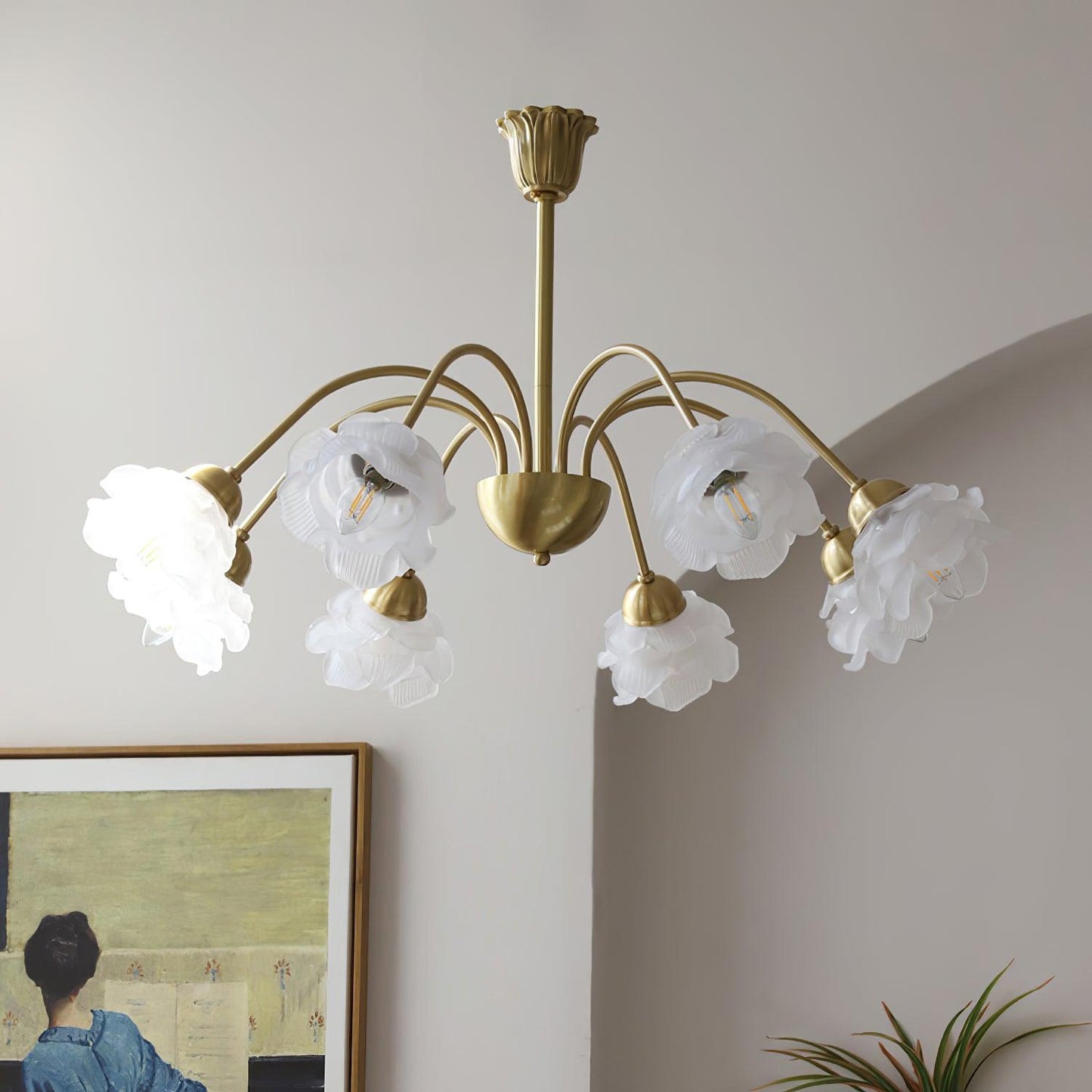 Roses Chandelier 8 heads ∅ 31.5″ x H 16.5″ / Dia 80cm x H 42cm / Copper & White Chandelier
