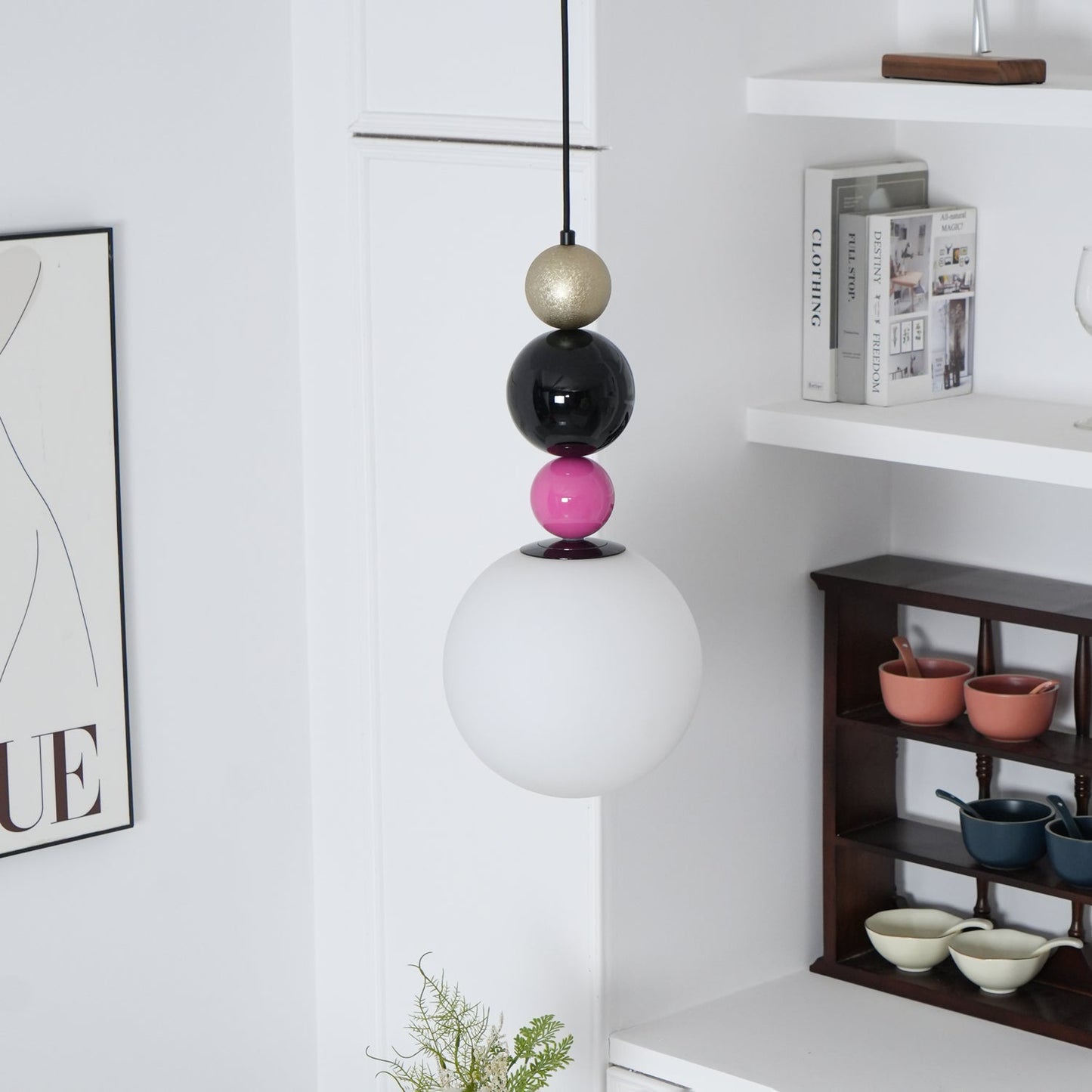 Round Balls Stacking Pendant Lamp ∅ 9.8″ x H 22.8″ / Dia 25cm x H 58cm / Pink & Black Pendant light