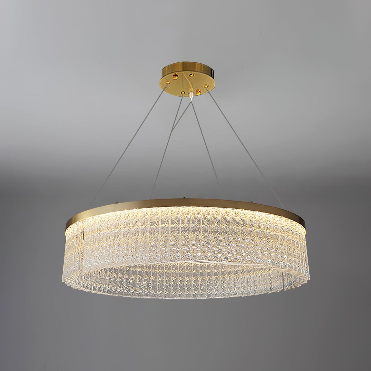 Round Halo Crystal Chandelier ∅ 39.4″ x H 9.4″ / Dia 100cm x H 24cm / Copper + Clear / Warm Light Chandelier