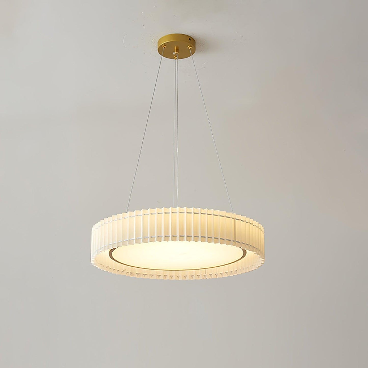 Round Pleated Pendant Lamp ∅ 23.6″ x H 7.8″/ Dia 60cm x H 20cm / Gold & Beige / Warm White Pendant light