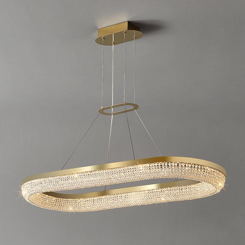 Round Ring Crystal Chandeliers W 35.4″ x L 13.8″ x H 2.8″ / W 90cm x L 35cm x H 7cm / Gold / Warm White Chandelier
