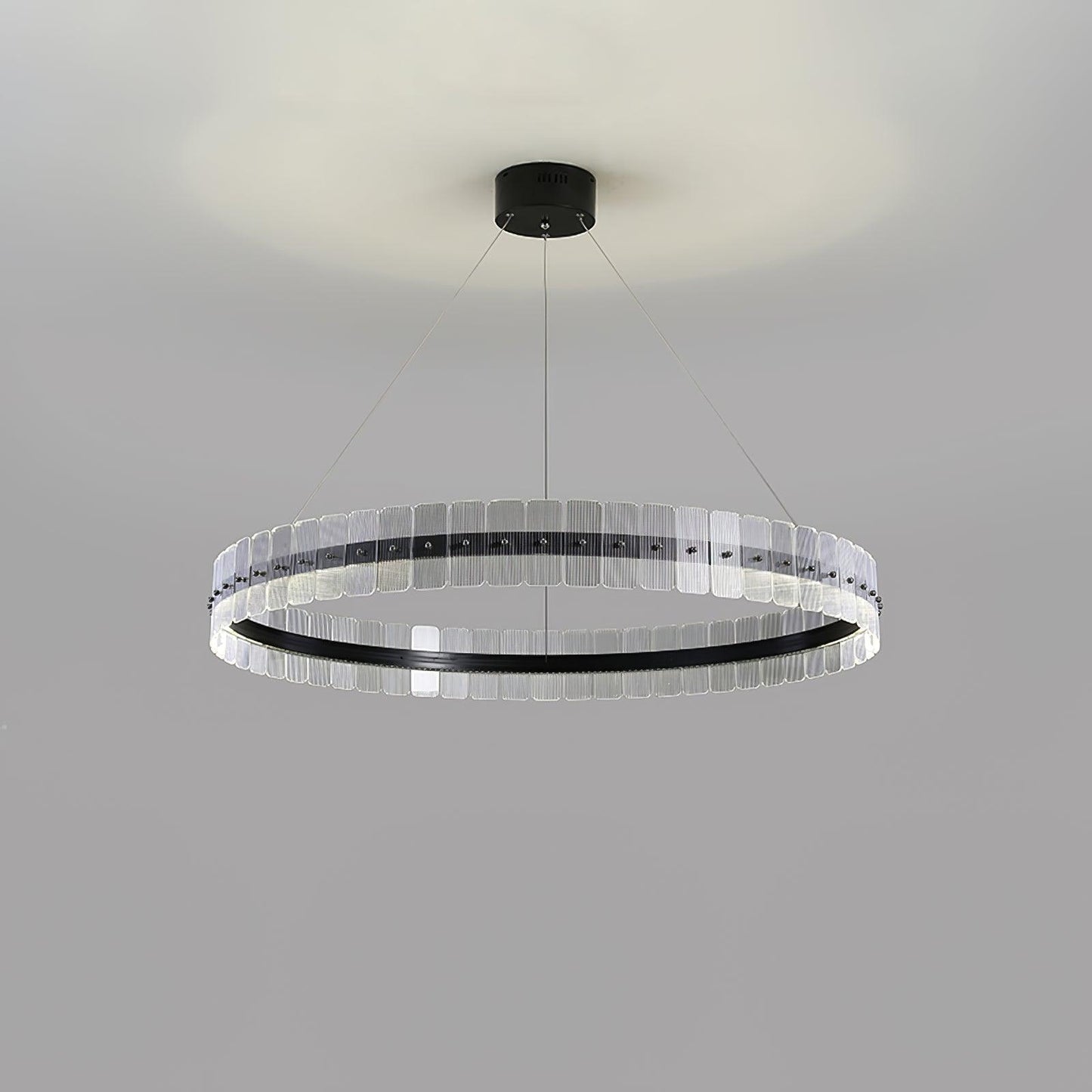 Saturno LED Chandelier ∅ 39.3″ x H 4.7″ / Dia 100cm x H 12cm / Black + Opaque / Warm White Chandelier