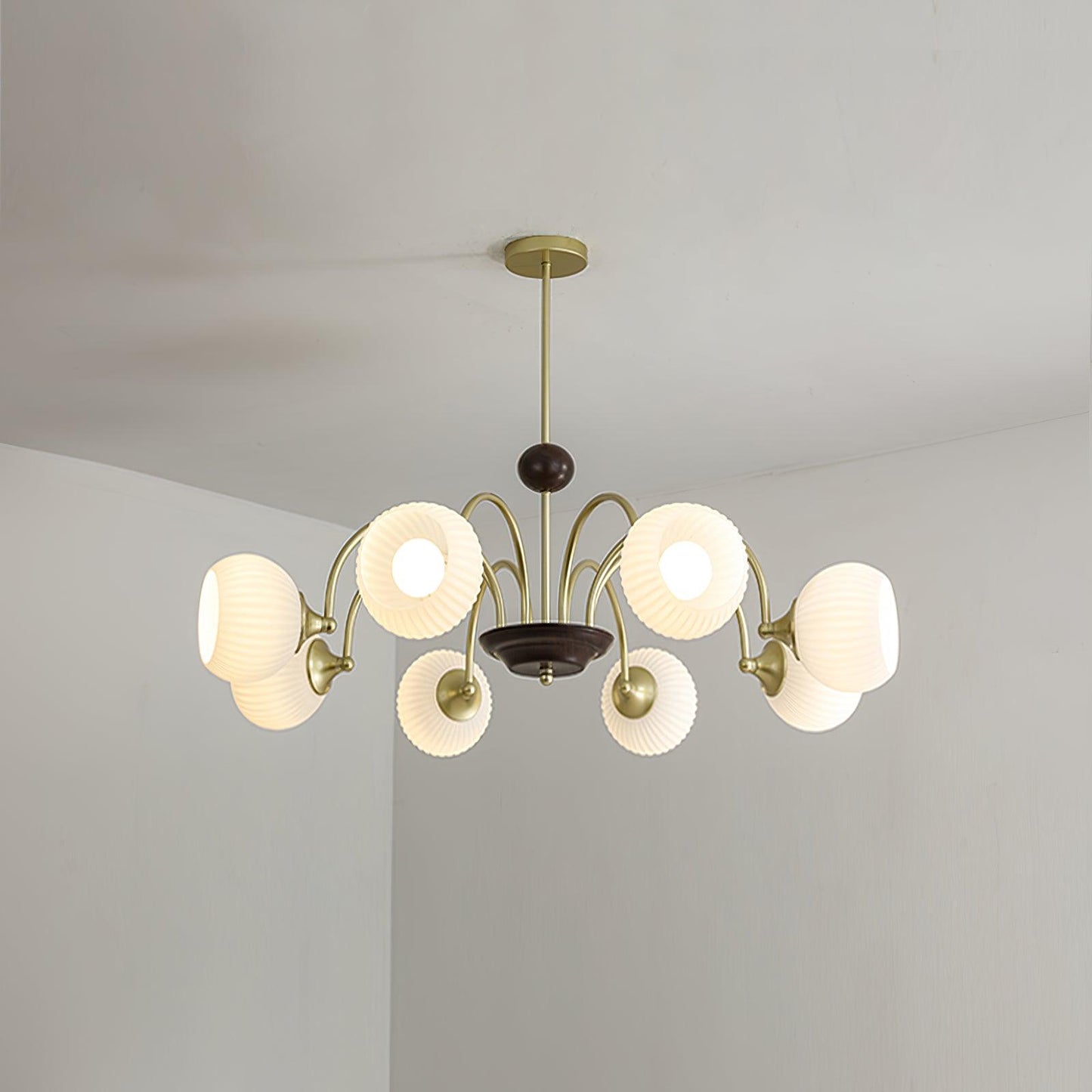 Sculptural Glass Ribbed Chandelier 8 heads ∅ 37.4″ x H 9.4″ / Dia 95cm x H 24cm / Gold Chandelier