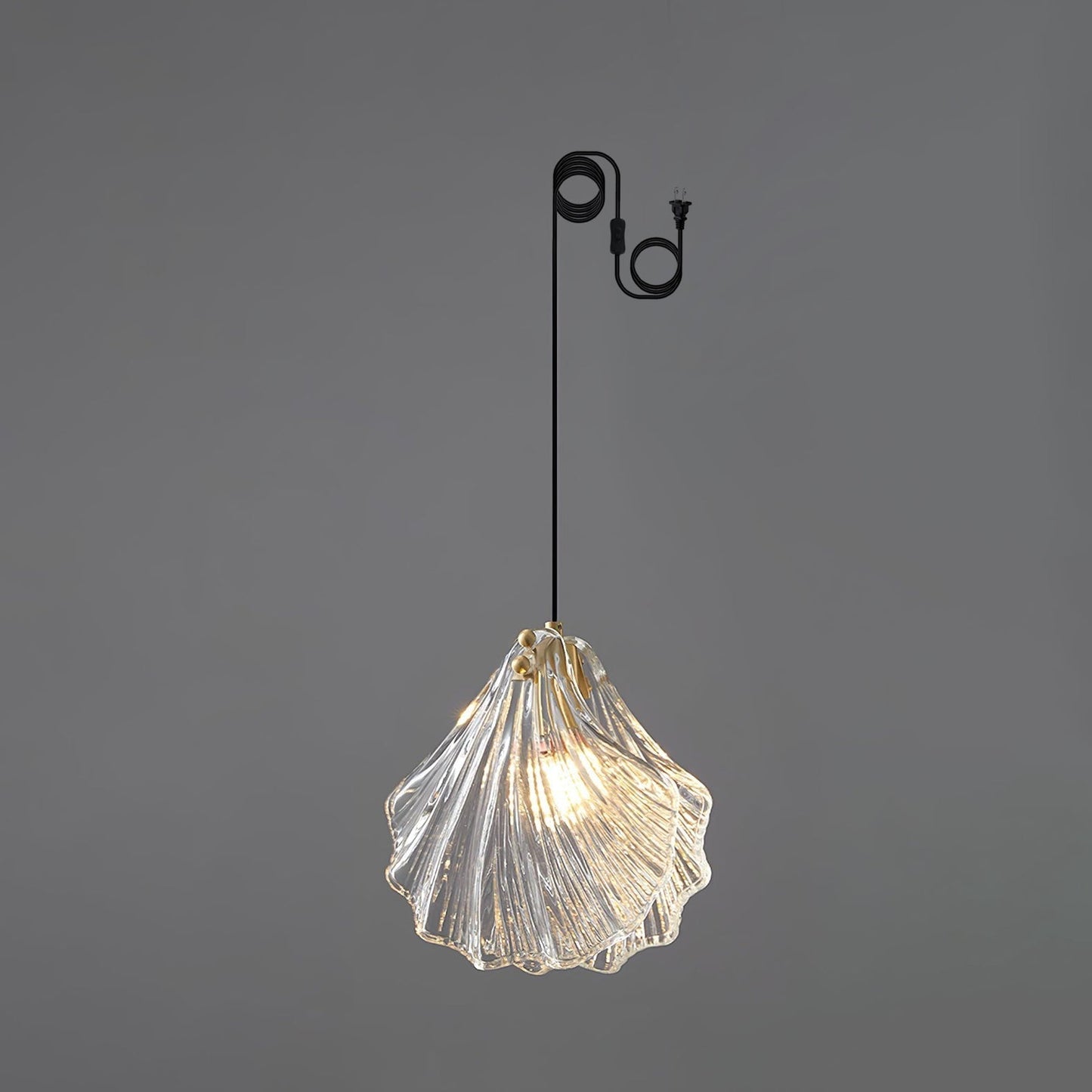 Shell Mini Pendant Swag Light 1 head ∅ 7.9″ x H 8.3″ / Dia 20cm x H 21cm / Brass + Clear / US Plug Pendant light