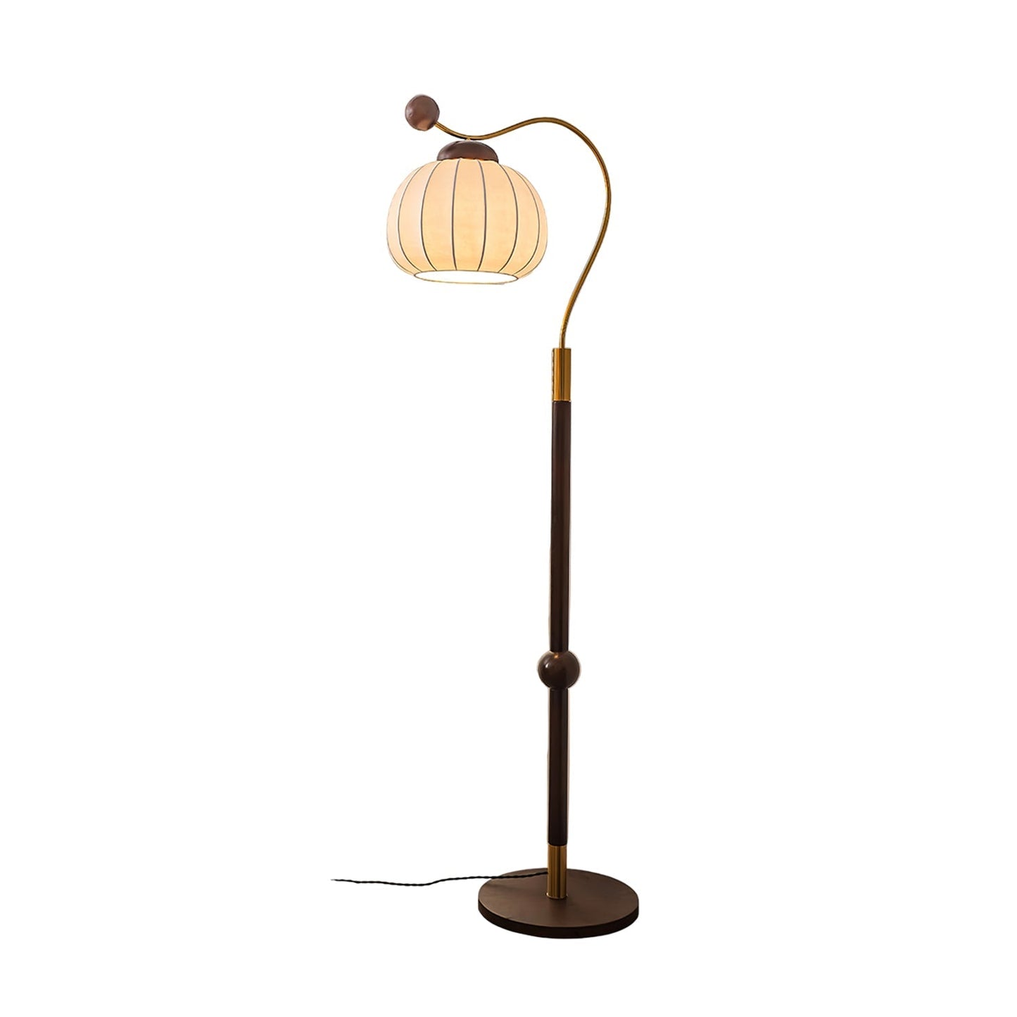 Silk Globe Floor Lamp ∅ 11.8″ x H 59″ / Dia 30cm x H 150cm / Walnut wood & Black / US Plug Floor lamp
