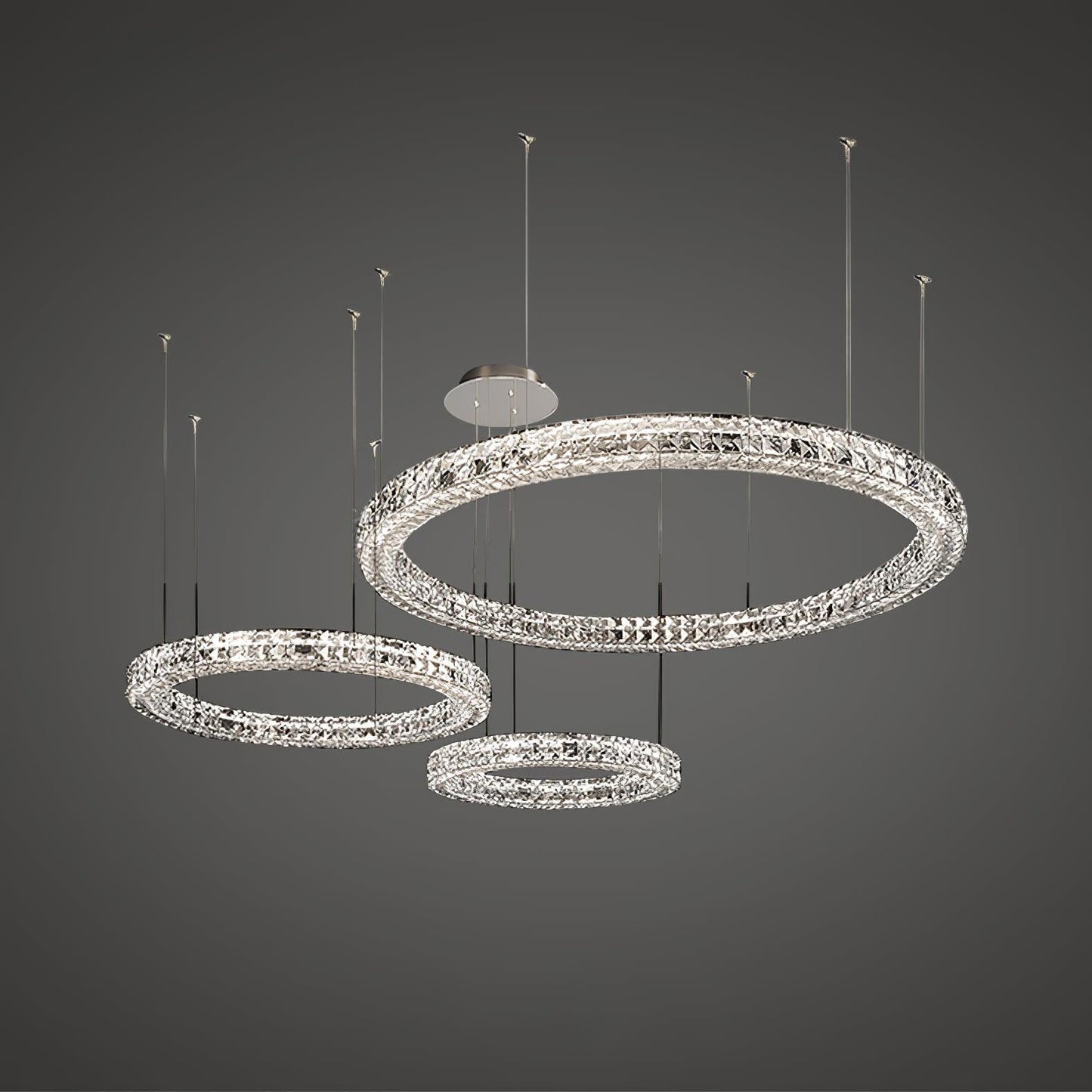 Spiridon Chandelier ∅ 15.7″ + ∅ 23.6″ + ∅ 31.5″ x H 59″ / Dia 40cm + Dia 60cm + Dia 80cm x H 150cm / Silver / Warm