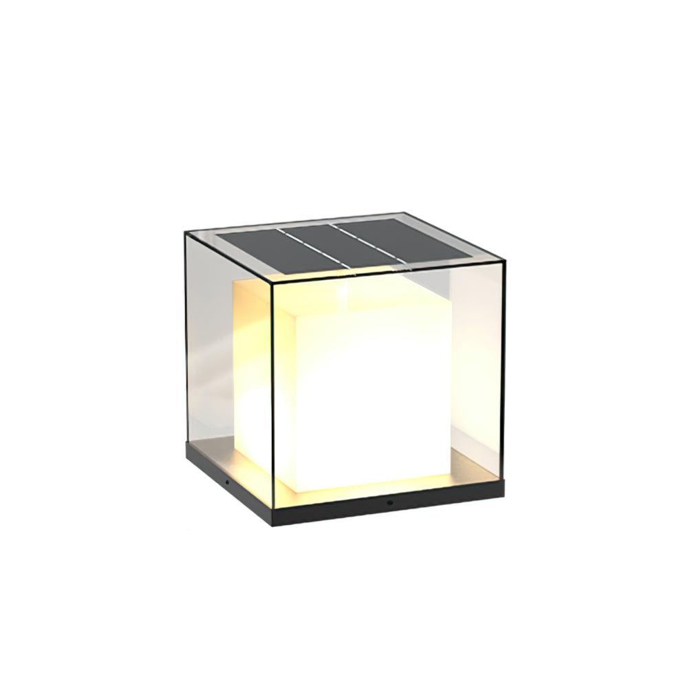 Square Box Outdoor Post Light ∅ 15.7″ x H 15.7″ / Dia 40cm x H 40cm / Model B: Solar-Powered Version / Warm Light Table