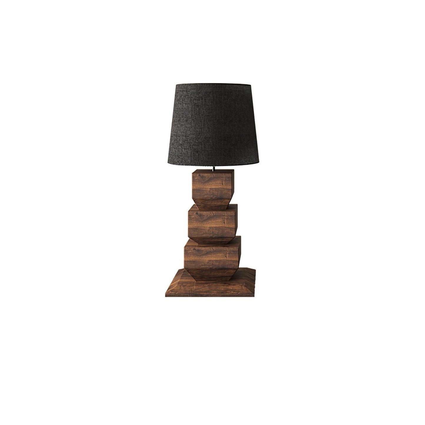 Stacked Wooden Table Lamp ∅ 15.7″ x H 34.3″ / Dia 40cm x H 87cm / Walnut Colour & Black Fabric / US Plug Table lamp