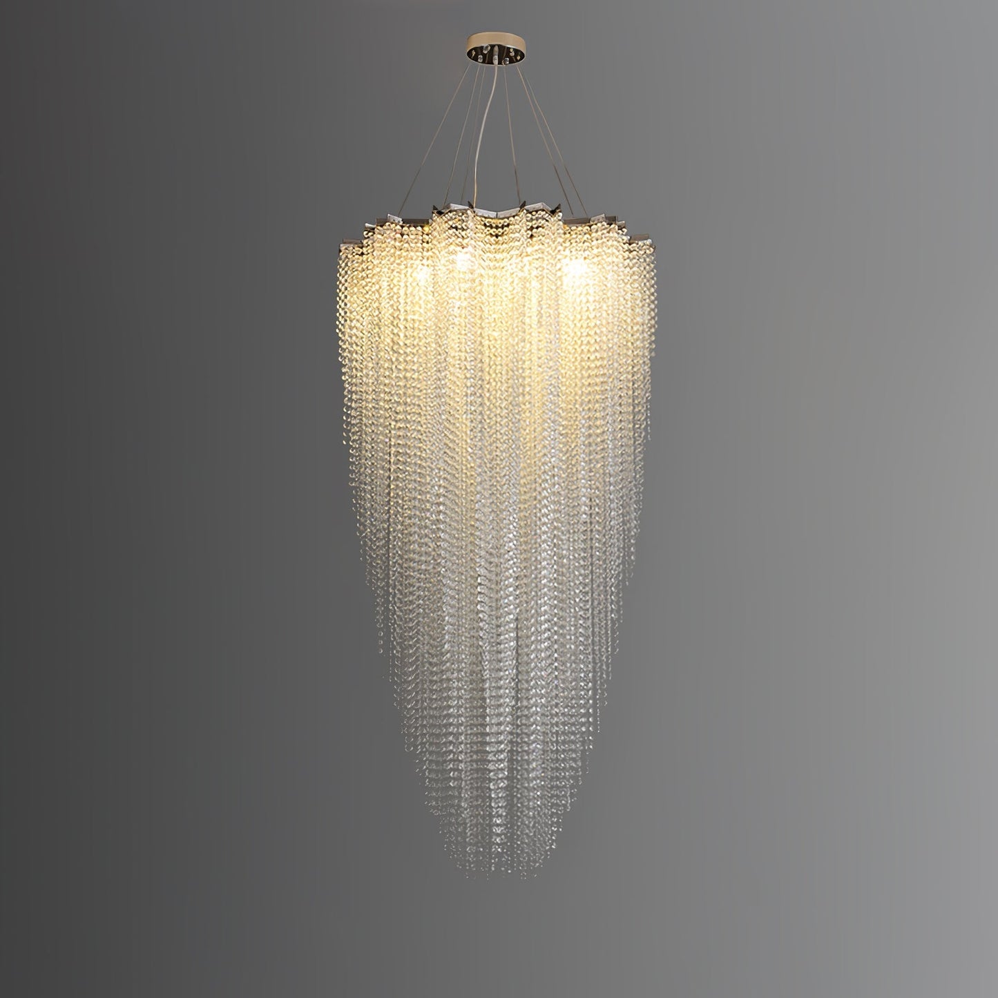 Stalizi Crystal chandelier ∅ 39.4″ x H 78.7″ / Dia 100cm x H 200cm / Chrome & Clear Crystal Chandelier