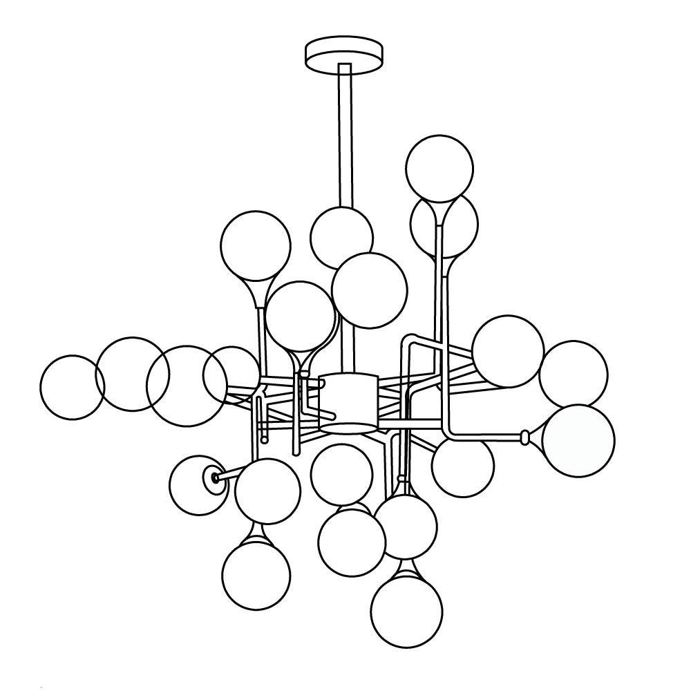 Stilnovo Chandelier 24heads ∅ 36.9″ x H 29.9″ / Dia 93.8cm x H 76cm / Black & Gold & White Chandelier