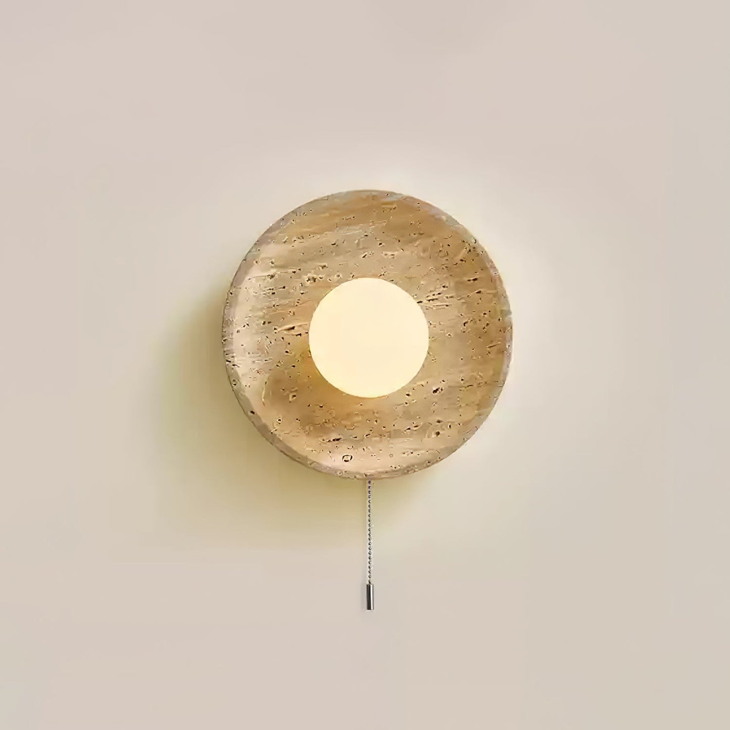 Stone Lunar Eclipse Wall Light ∅ 9.8″ x H 9.8″ / Zipper switch / Yellow Travertine & White Wall lamp