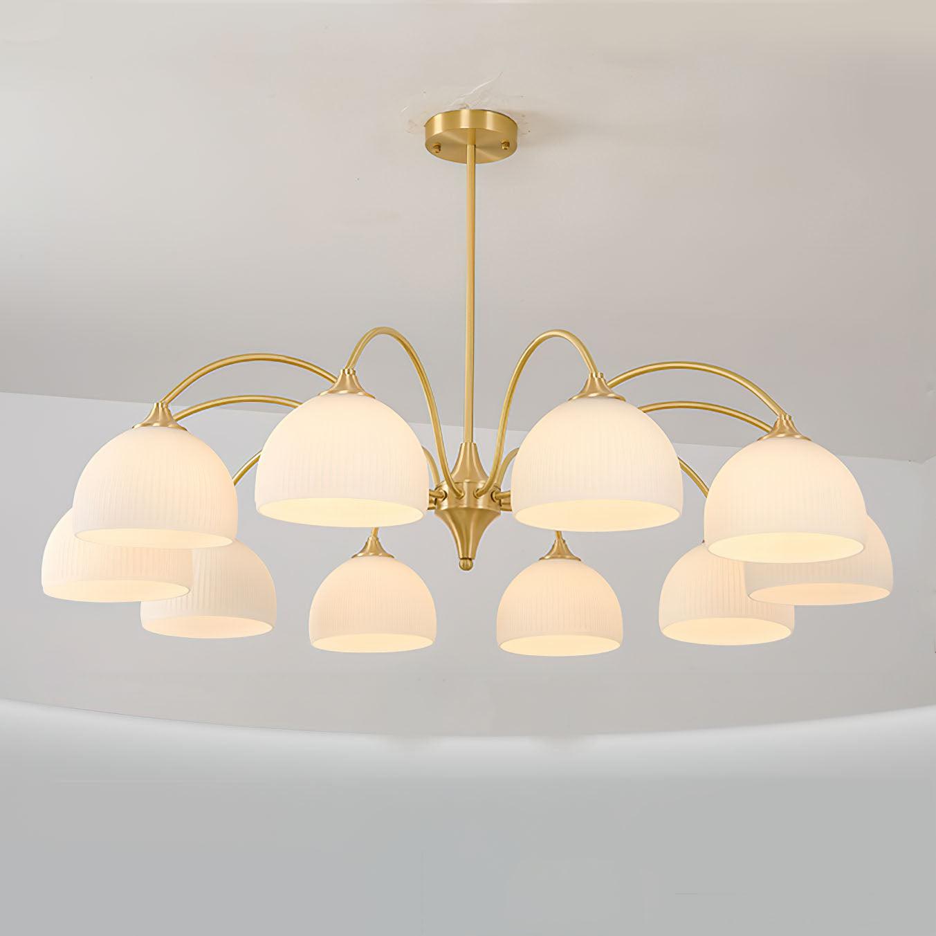 Striped Glass Bowl Chandelier 10 Heads ∅ 39.4″ x H 15.4″ / Dia 100cm x H 39cm / Gold Chandelier