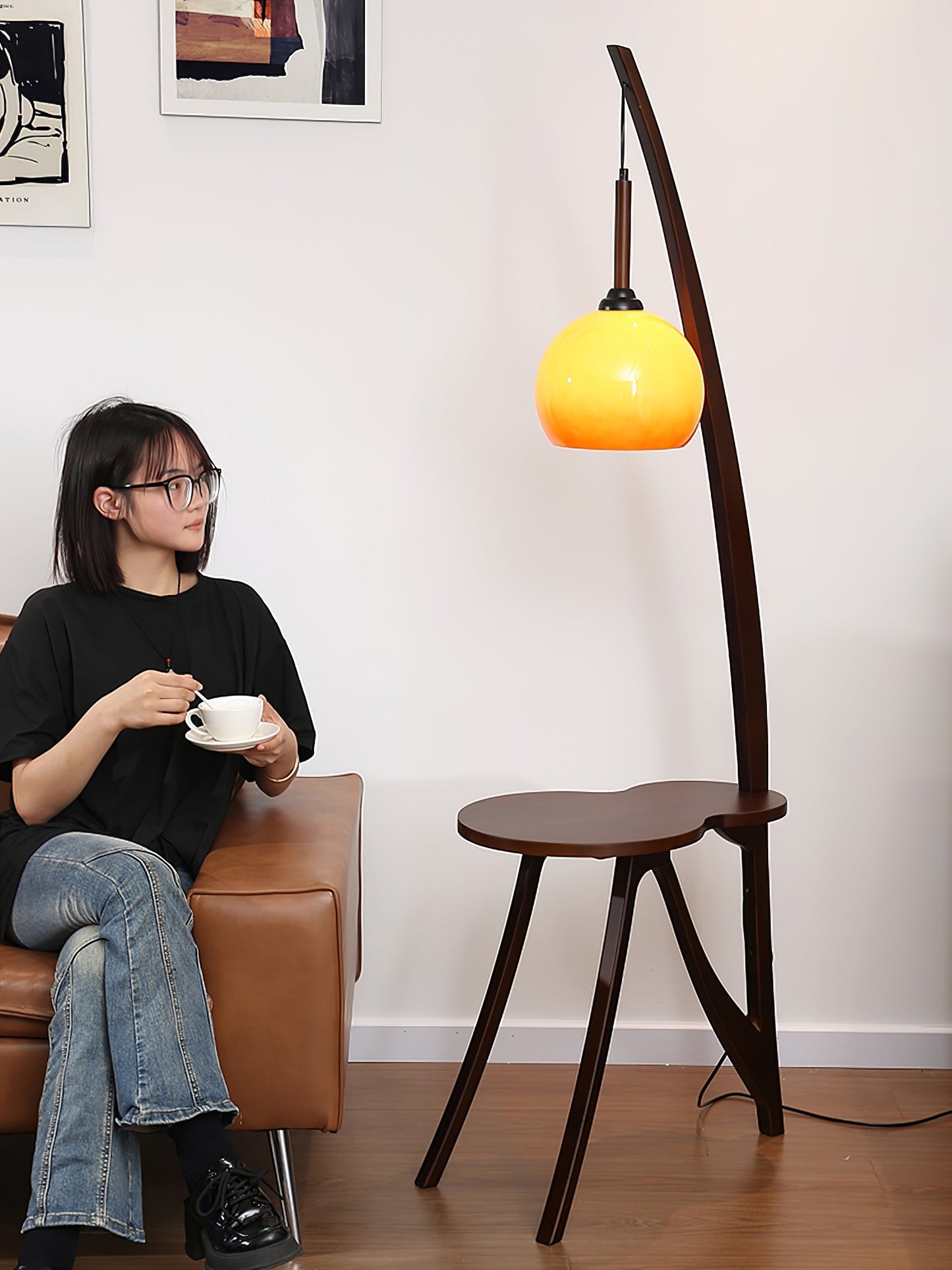 Arc Wood Hanging Floor Lamp Floor lamp