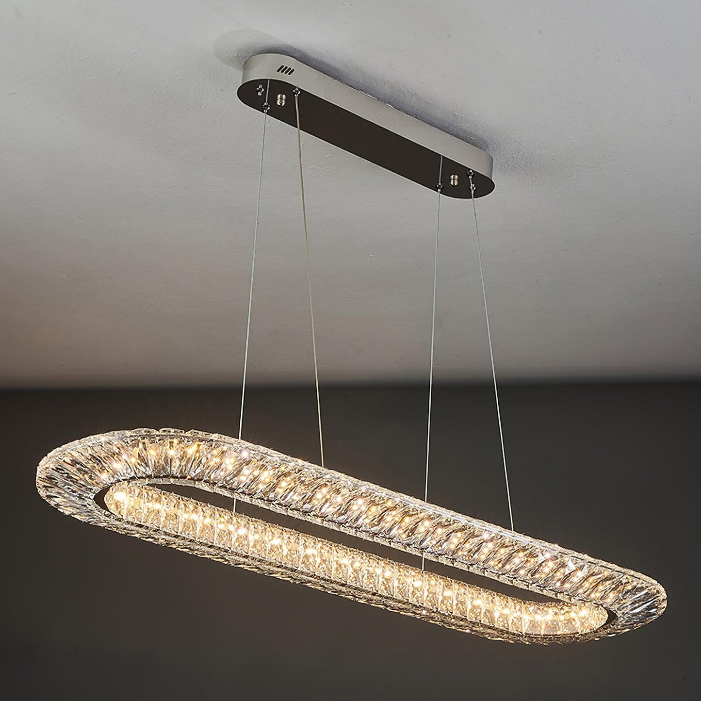 Tanager Geometric Chandelier L 41.3″ x W13.7″ x H 59″/ L 105cm x W35cm x H 150cm / Silver / Warm White Chandelier