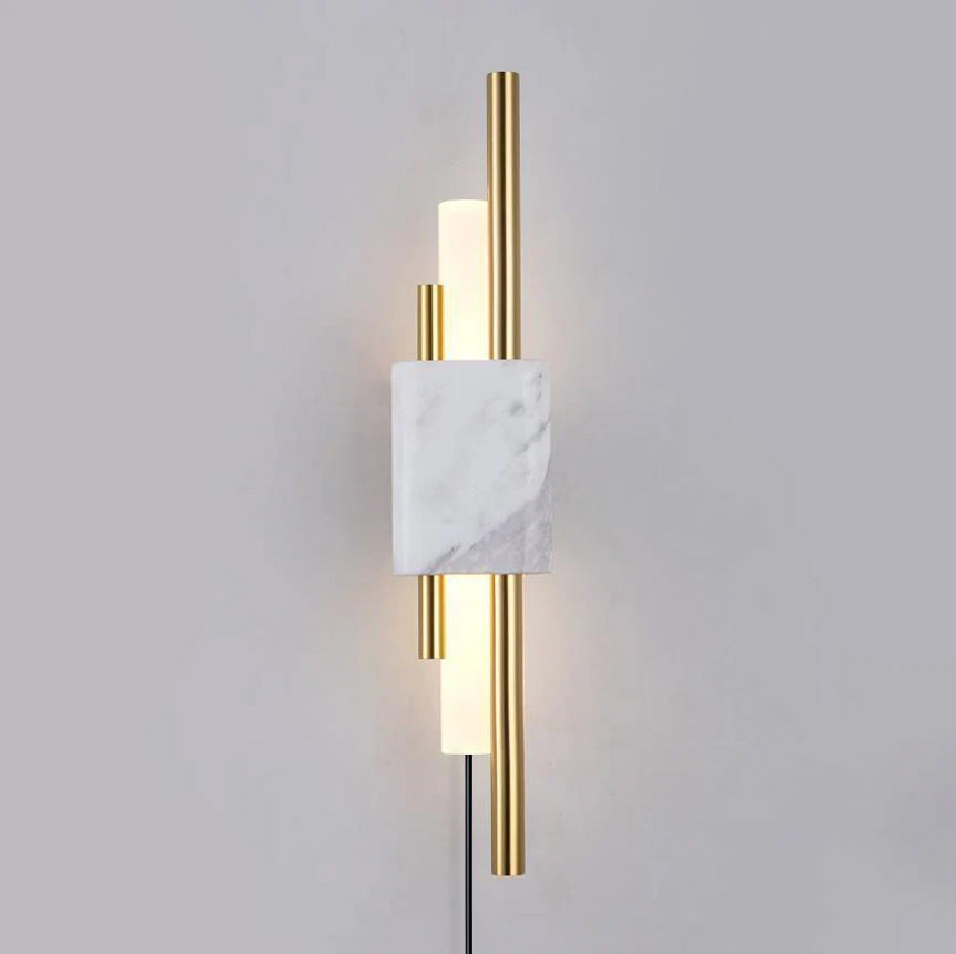 Tanto Plug In Wall Light ∅ 3.9″ x H 19.7″ / Dia 10cm x H 50cm (Power: ~3W) / White Marble & Gold / US Plug Wall lamp