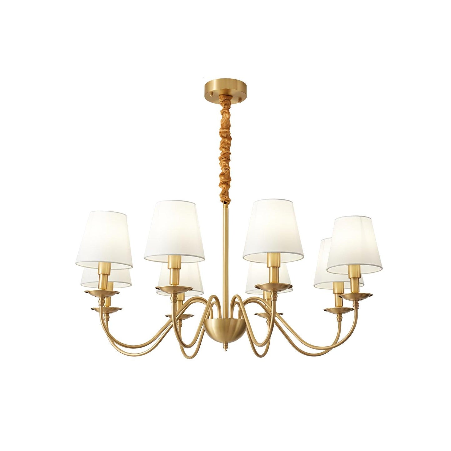 Tapered Fabric Brass Chandelier 8 Heads ∅ 31.5″ x H 15.7″ / Dia 80cm x H 40cm / Brass & White Chandelier