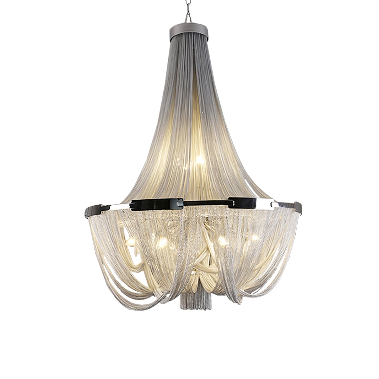 Tassel Aluminum Chain Chandelier ∅ 47.2″ x H 59″ / Dia 120cm x H 150cm (E14 bulbs x 14) / Silver Chandelier