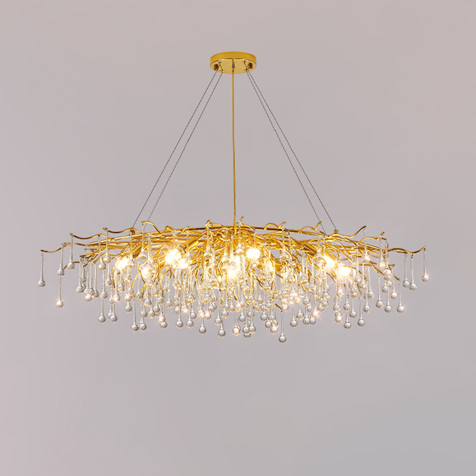 Teardrop Crystal Chandelier L 59.1″ x W 21.7″ x H 15.7″ / Dia 150cm x W 55cm x H 40cm / Gold & Clear crystal Chandelier