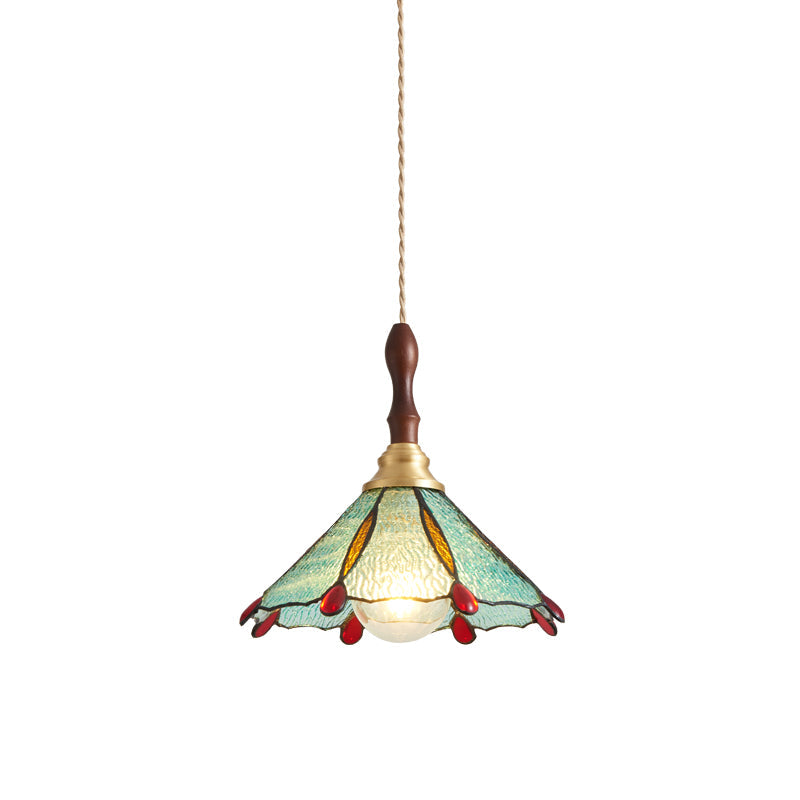 Tiffany Floral Pendant Lamp Model E ∅ 10.2″ x H 9.8″ / Dia 26cm x H 25cm / Gold & Opaque glass Pendant light