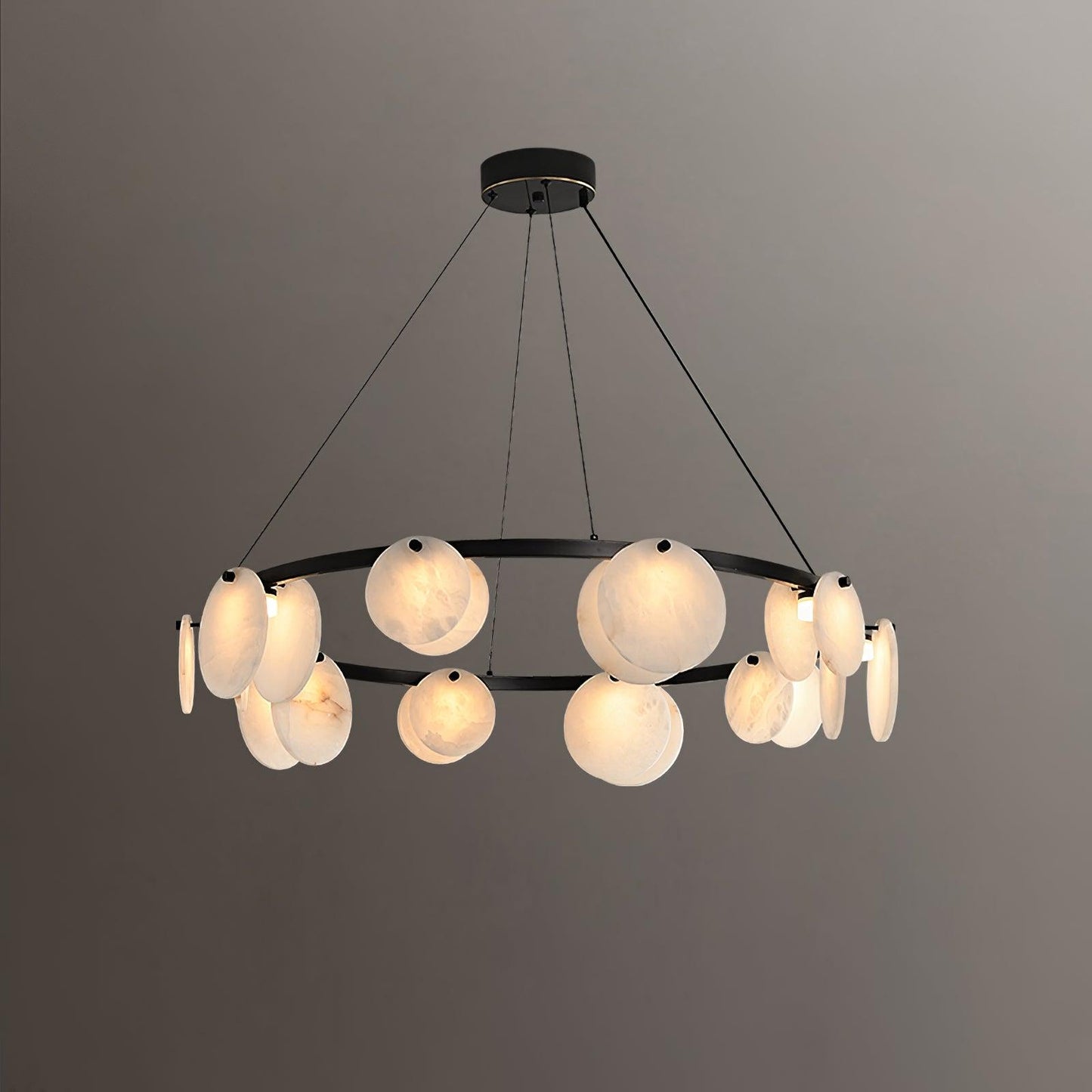 Trinidad Alabaster Chandelier 10 Heads ∅ 31.5″ x H 5.9″ / Dia 80cm x H 15cm / Black & White / Warm light Chandelier