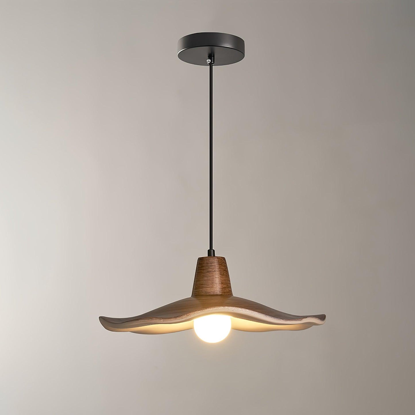 Tropez Pendant Lamp ∅ 15″ x H 59″ / Dia 38cm x H 150cm / Imitation walnut wood grain & Black Pendant light