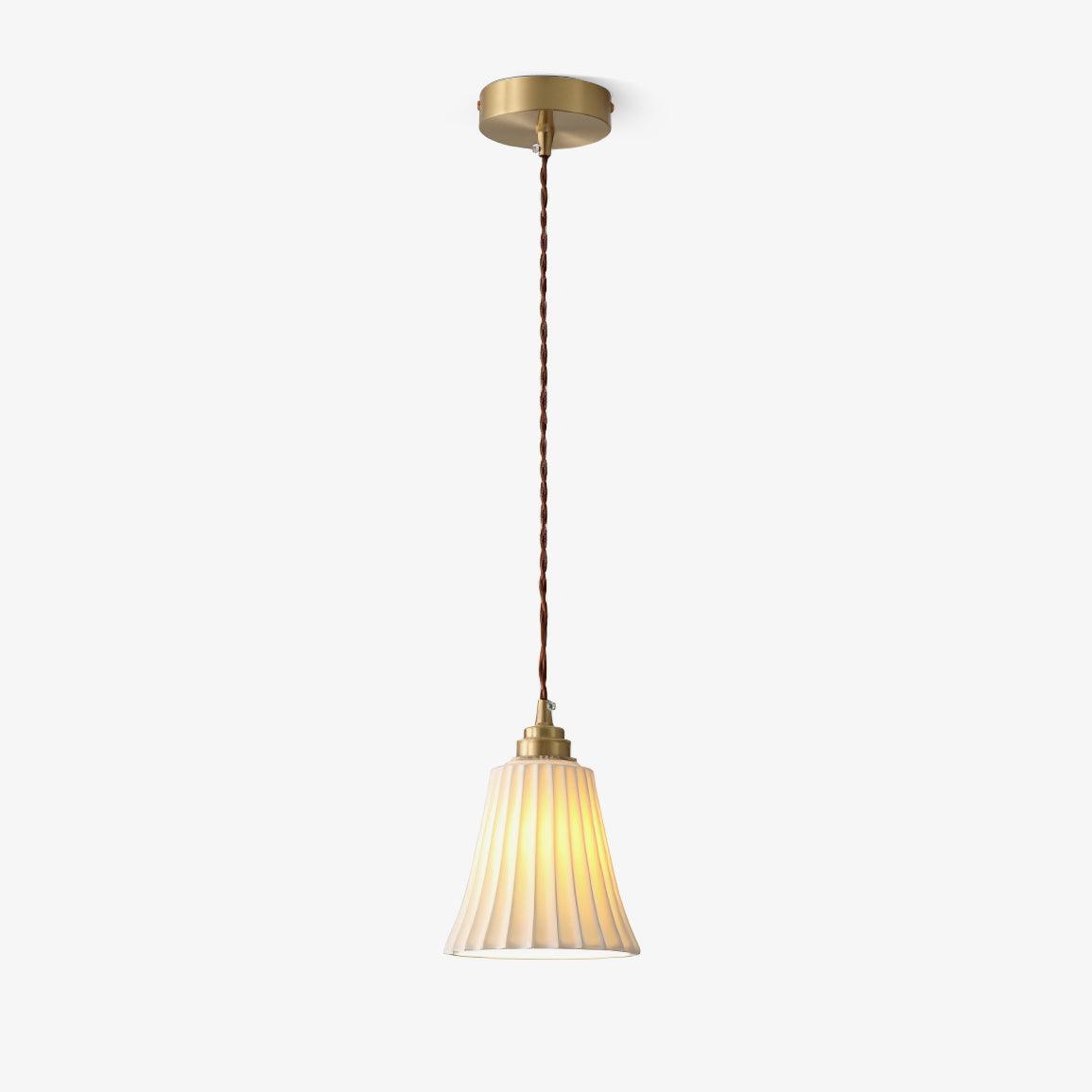 Trumpet Ceramic Pendant Light ∅ 5.5″ x H 6.3″ / Dia 14cm x H 16cm / Brass & White ceramic Pendant light