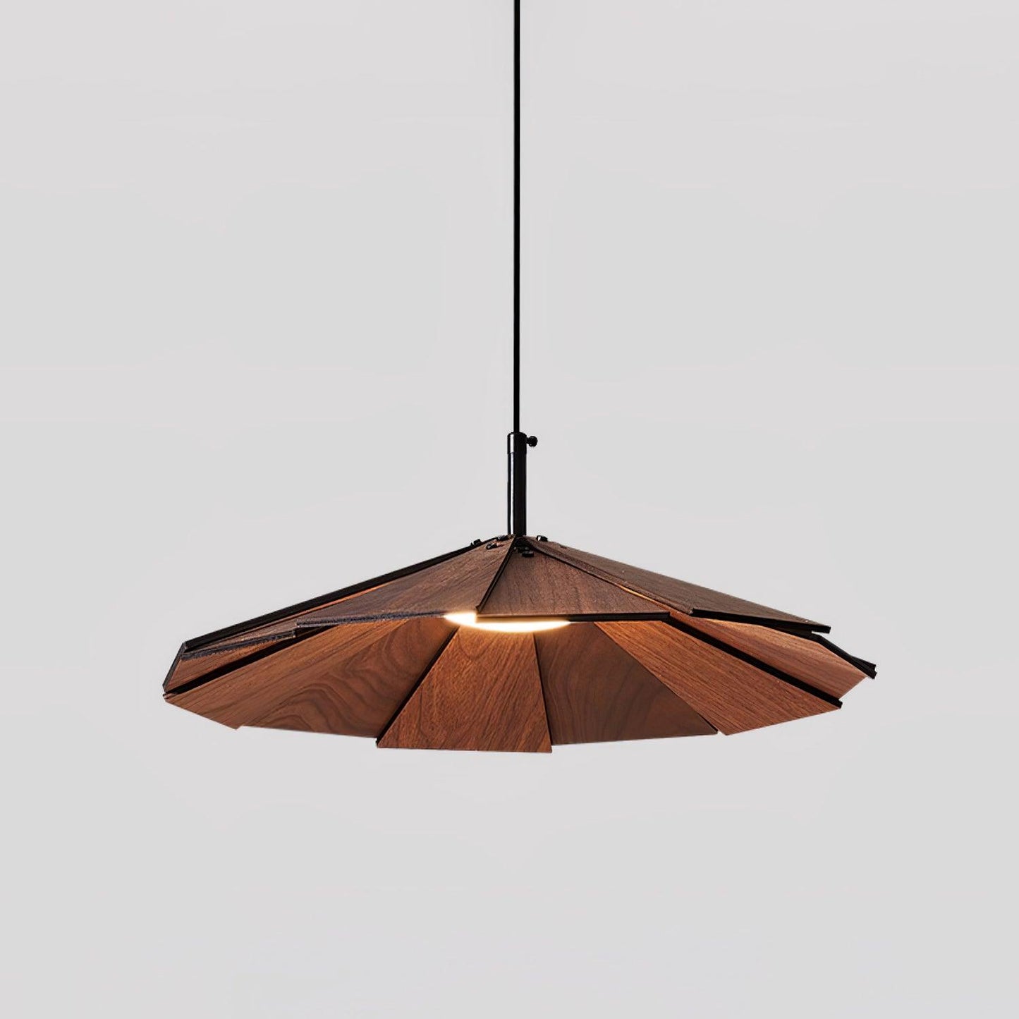 Umbrella Wooden Pendant Light ∅ 15.7″ x H 59″ / Dia 40cm x H 150cm / Walnut Wood / Warm Light Pendant light