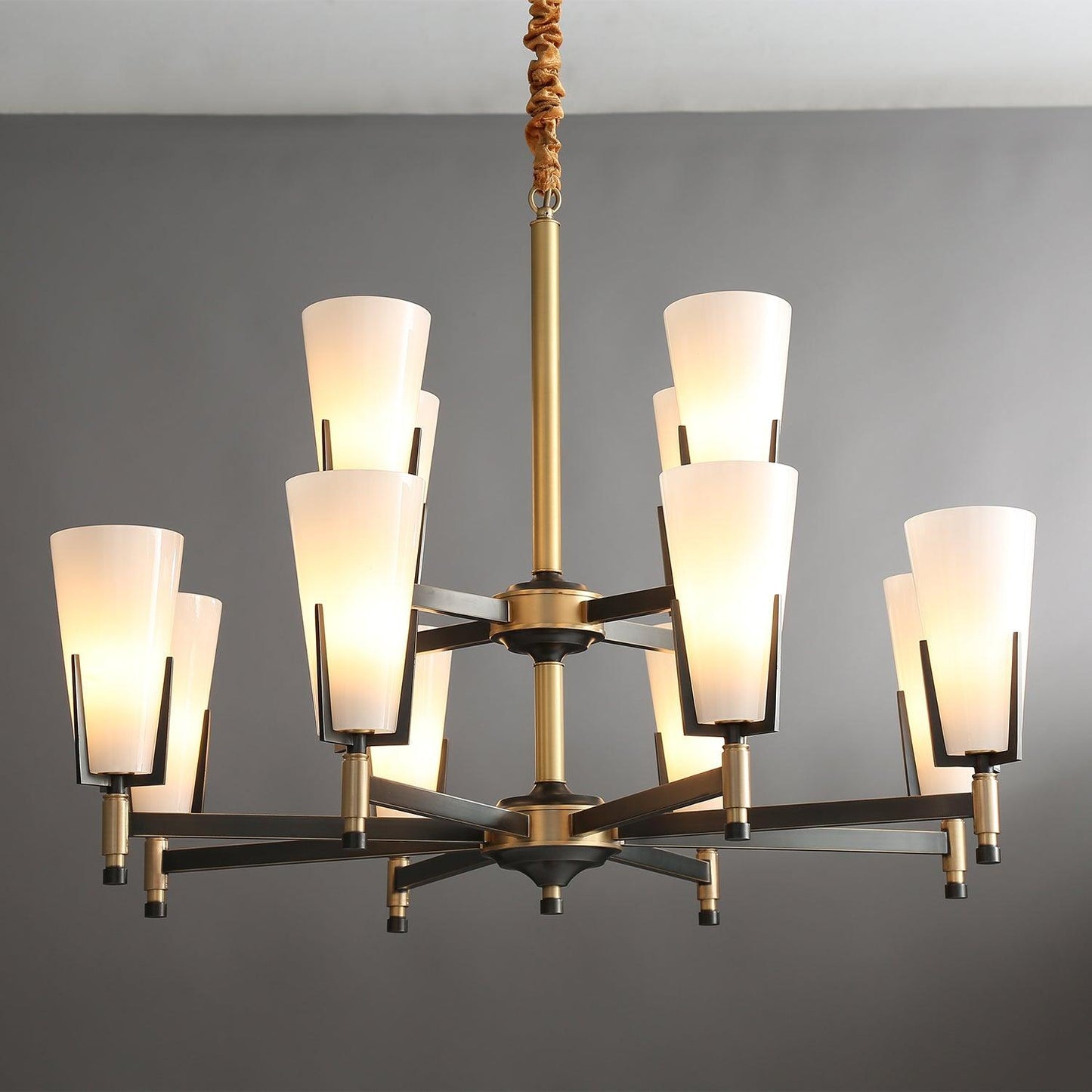 Upton Chandelier 12 heads Φ 35.4″ x H 26″ / Dia 90cm x H 66cm / Black + White Chandelier