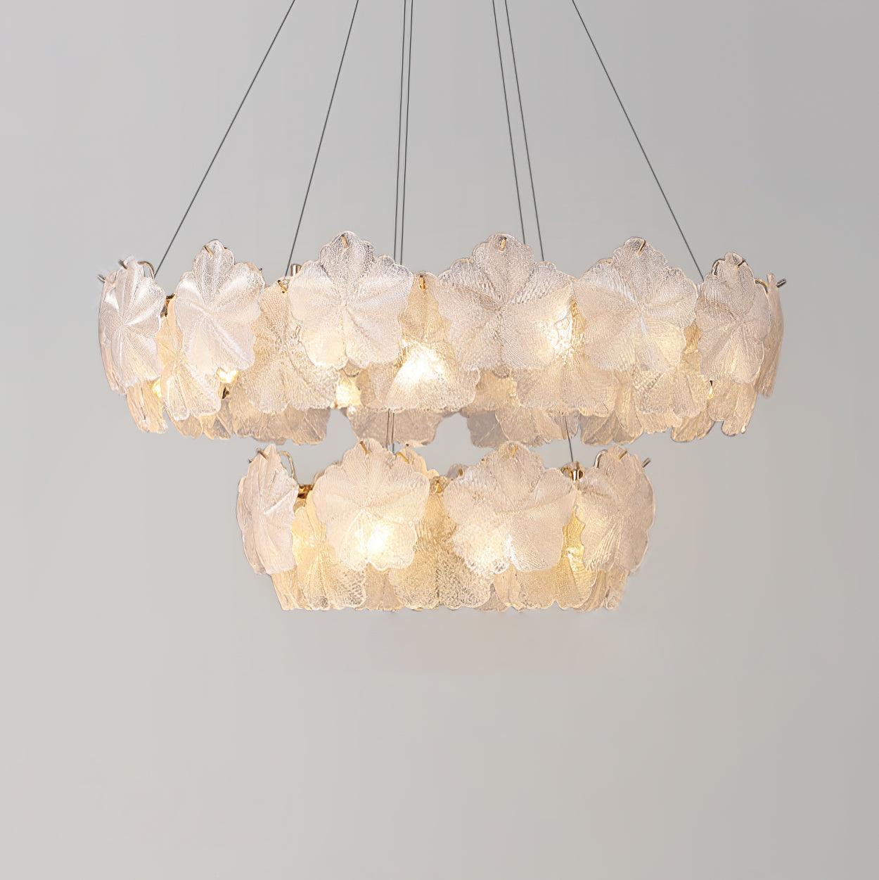 Valery Chandelier ∅ 19.6″ + 33.4″ x H 19.6″ / Dia 50cm + 85cm x H 50cm / Gold & Opaque Glass Chandelier