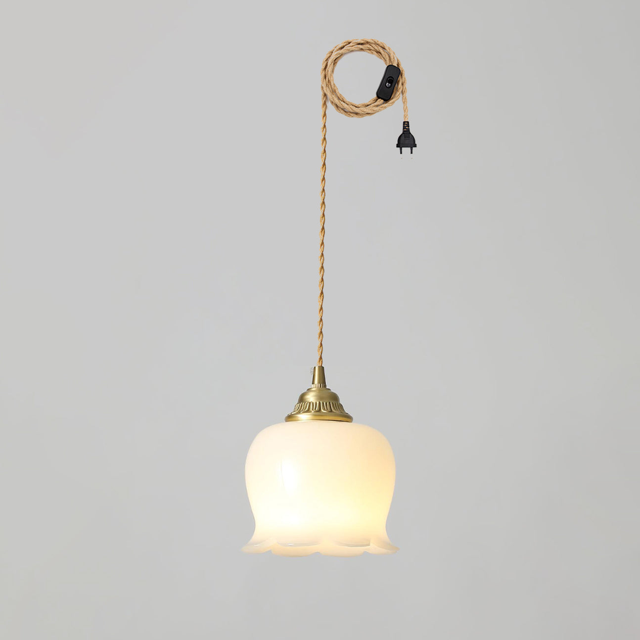 Valley flower Pendant Swag Lamp ∅ 5.5″ x H 5.9″/ Dia 14cm x H 15cm (2 Hooks) / Brass & Beige / US Plug Pendant light