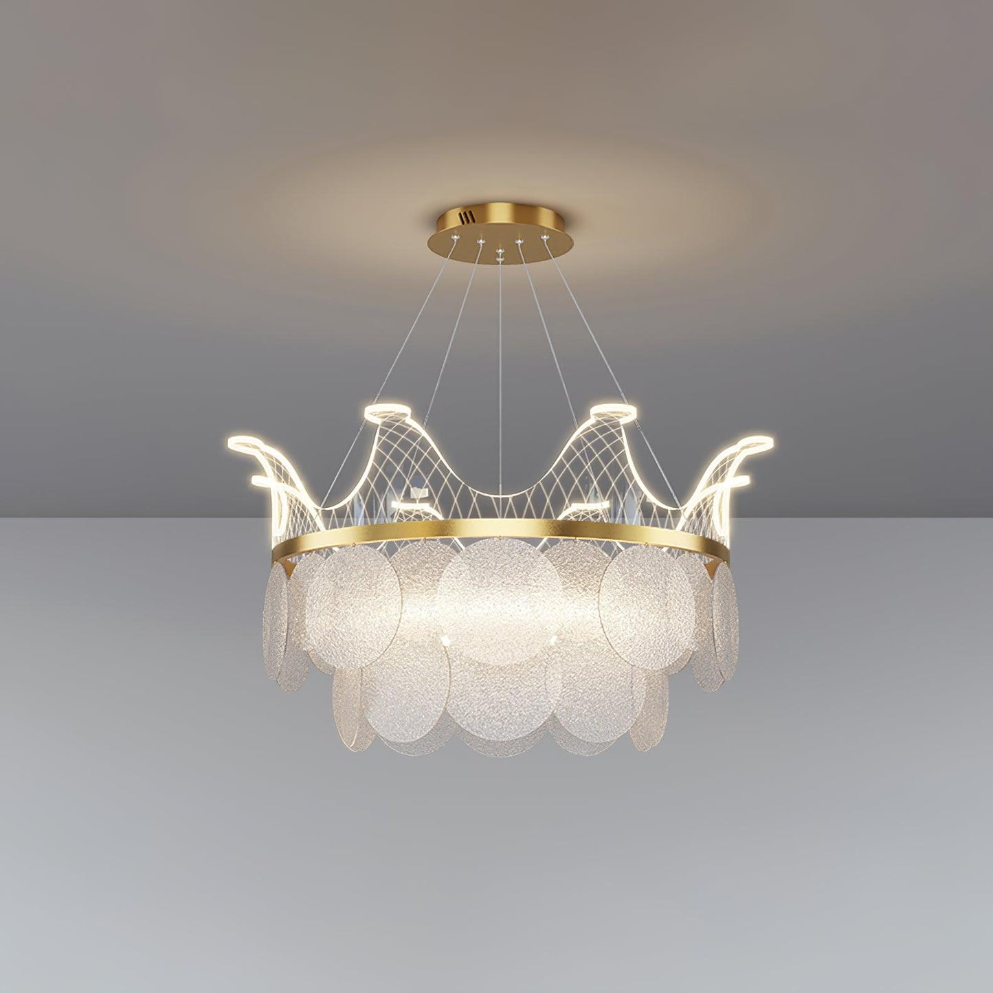 Vassar Crown Chandelier ∅ 35.4″ x H 14.9″/ Dia 90cm x H 38cm / Gold / Warm White Chandelier