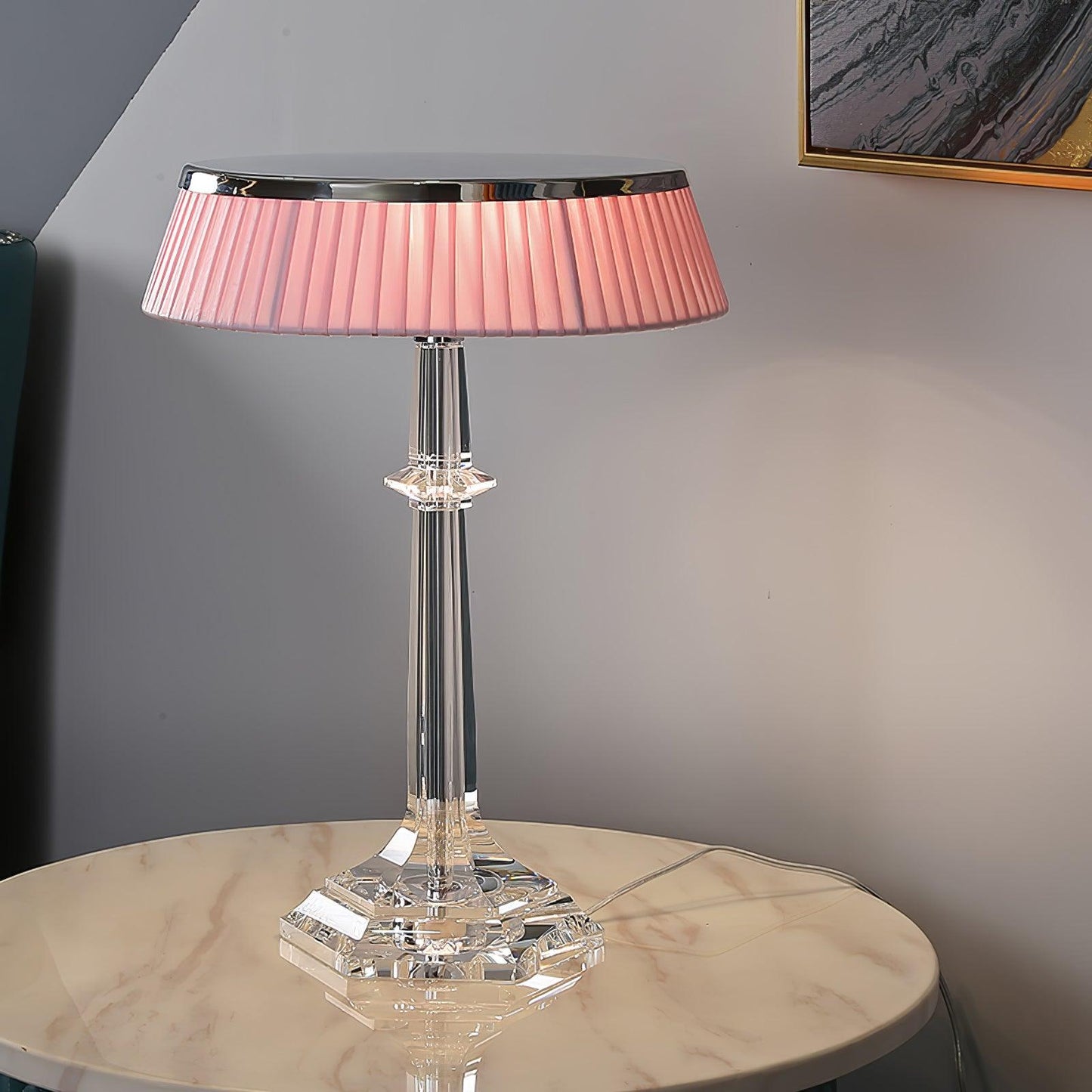 Versailles Table Lamp ∅ 12.6″ x H 17.7″ / Dia 32cm x H 45cm / Chrome & Clear & Pink / US Plug Table lamp