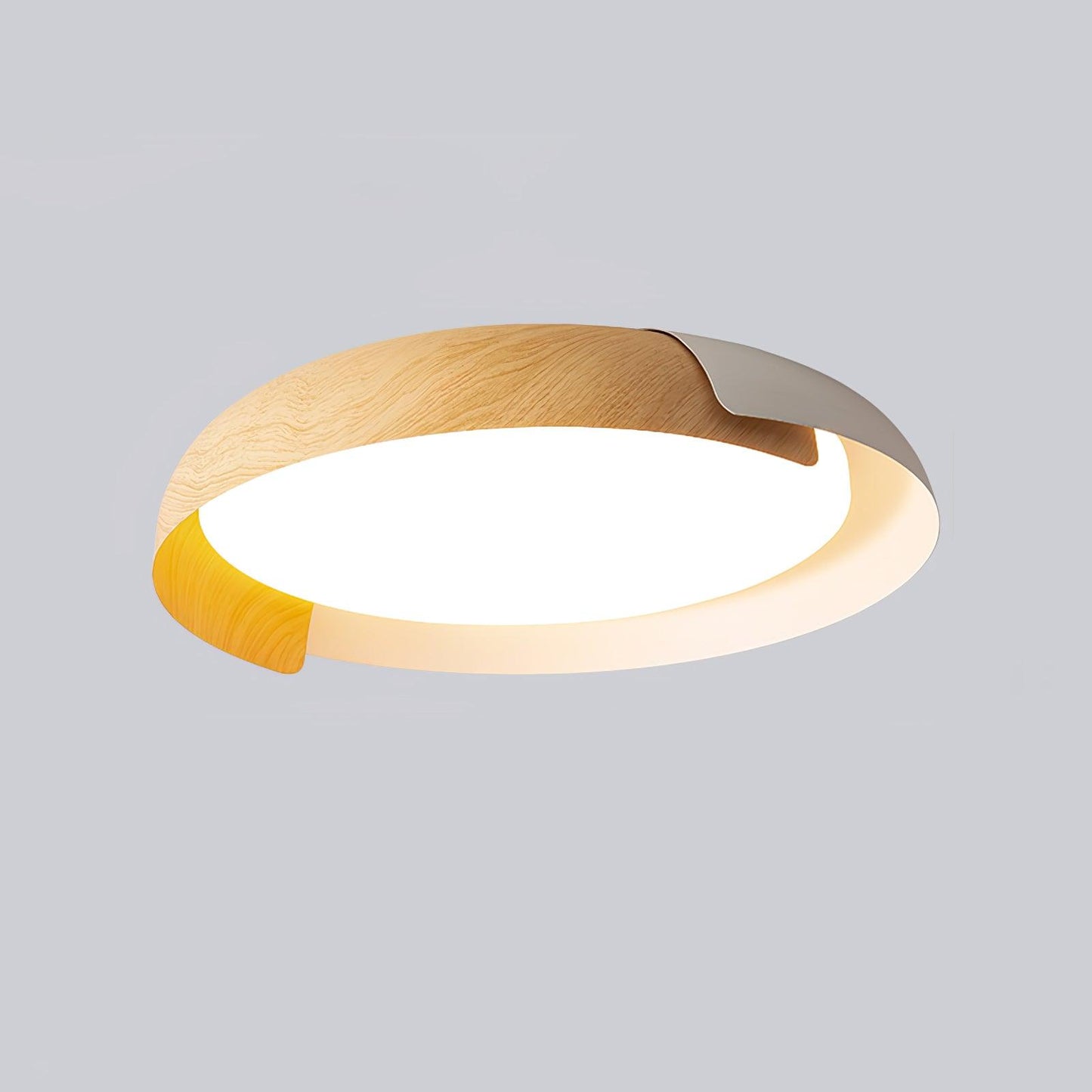 Vikaey Ceiling Light ∅ 22″ x H 3.9″ / Dia 56cm x H 10cm / White & Light wood / Warm Light Ceiling lamp