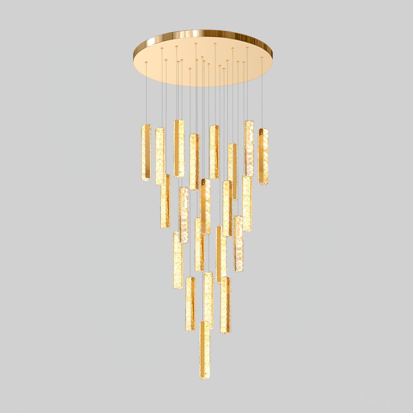 Villa Forci Chandelier 21 heads ∅ 23.6″ x H 118″ / Dia 60cm x H 300cm / Gold + Clear / Bi-color/Multicolor LED