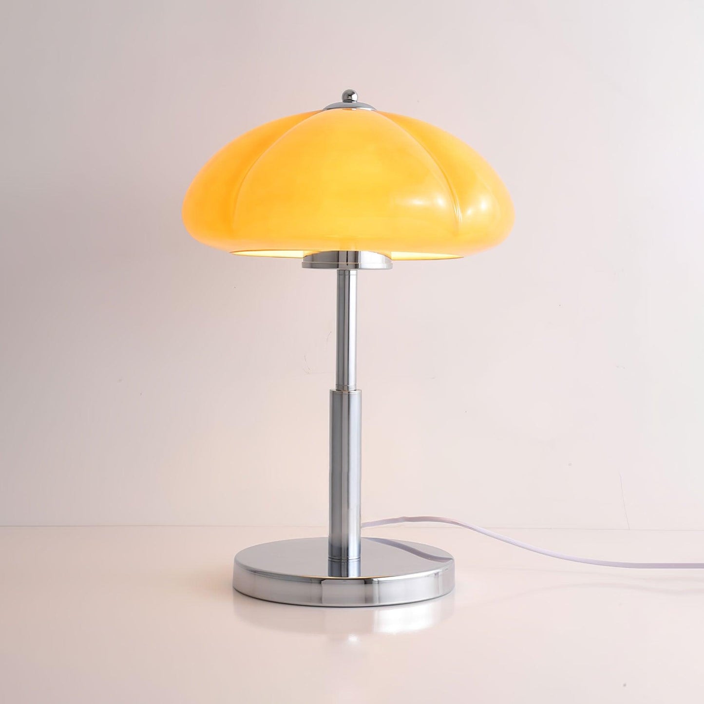 Mushroom Bauhaus Table Lamp Model B ∅ 11.8″ x H 14.2″ / Dia 30 cm x H 36cm / Chrome & Yellow / US Plug Table lamp