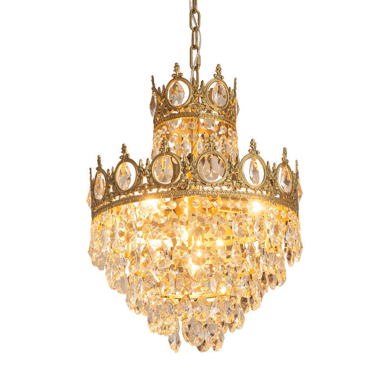 Vintage Crystal Chandelier ∅ 17.7″ x H 25.6″ / Dia 45cm x H 65cm / Copper plating / Clear Chandelier