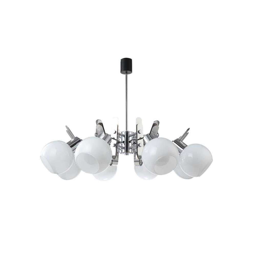 Vintage Geometrical Chrome Chandelier 8 heads ∅ 29.5″ x H 10.8″ / Dia 75cm x H 27.5cm / Chrome + White Chandelier