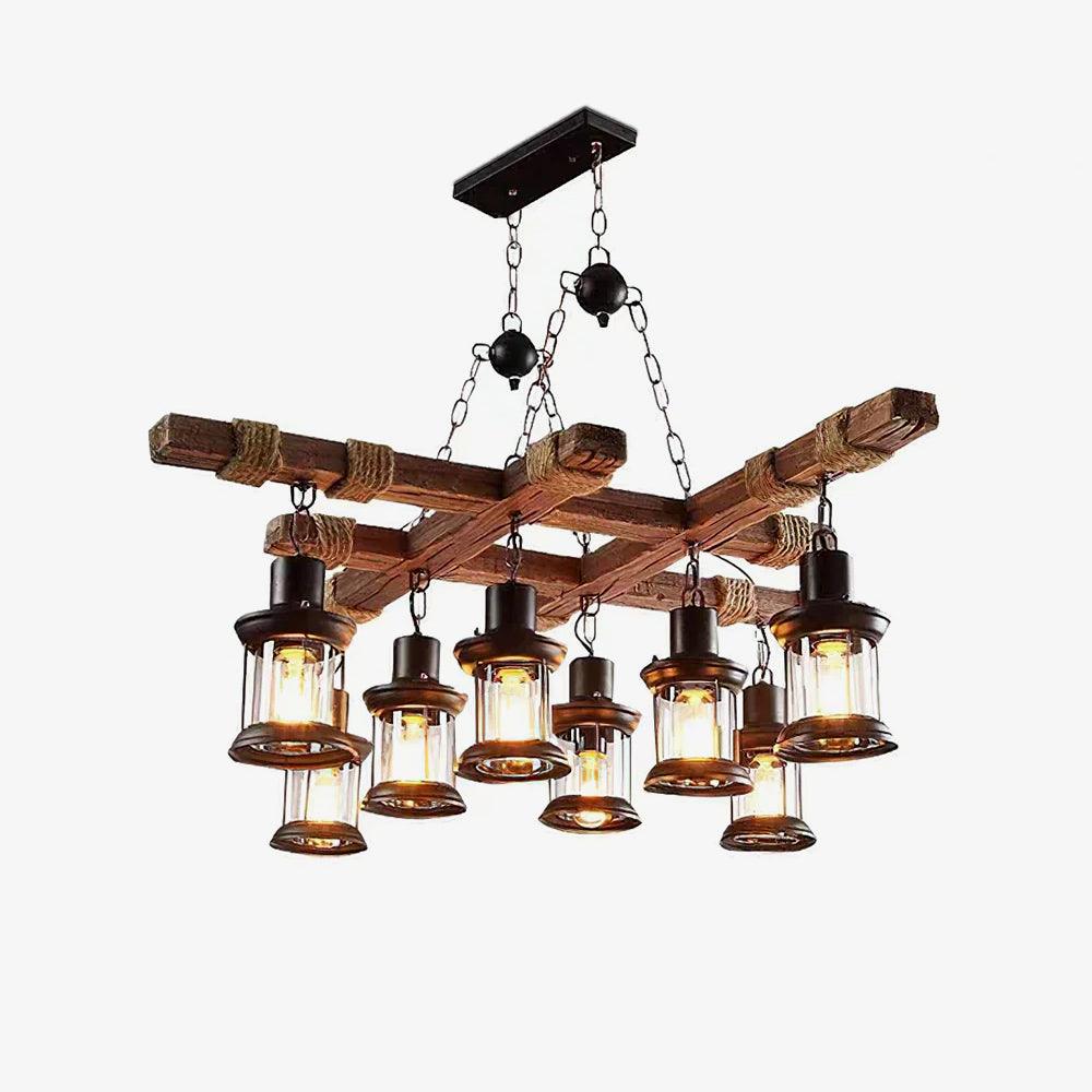Vintage Wood Glass Chandeliers ∅ 26.8″ x H 14.6″ / Dia 68cm x H 37cm / Wood&Black Chandelier