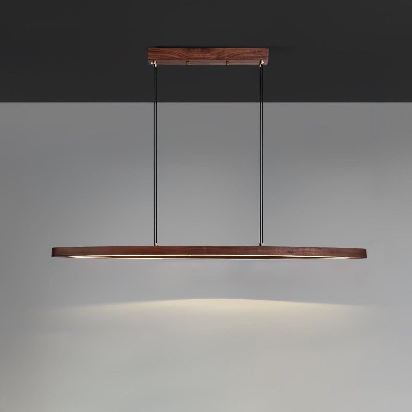 Walnut Arc Linear Pendant Lamp L 47.2″ x W 5.9″ x H 59″ / L 120cm x W 15cm x H 150cm / Walnut wood / Warm Light Pendant