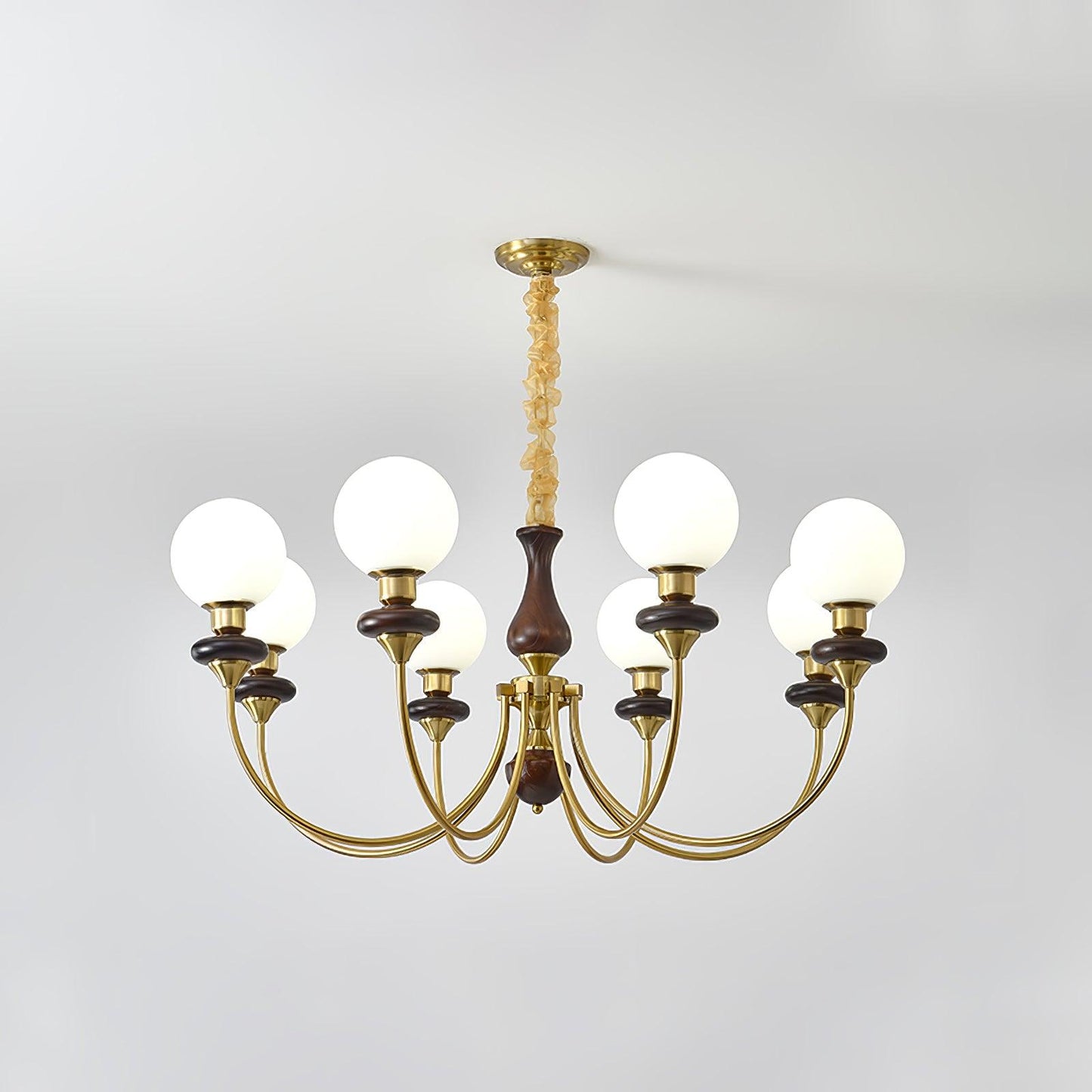 Retro Monique Chandelier 8 lamps ∅ 39.4″ x H 18.9″ / Dia 100cm x H 48cm / Brass & White & Walnut Chandelier