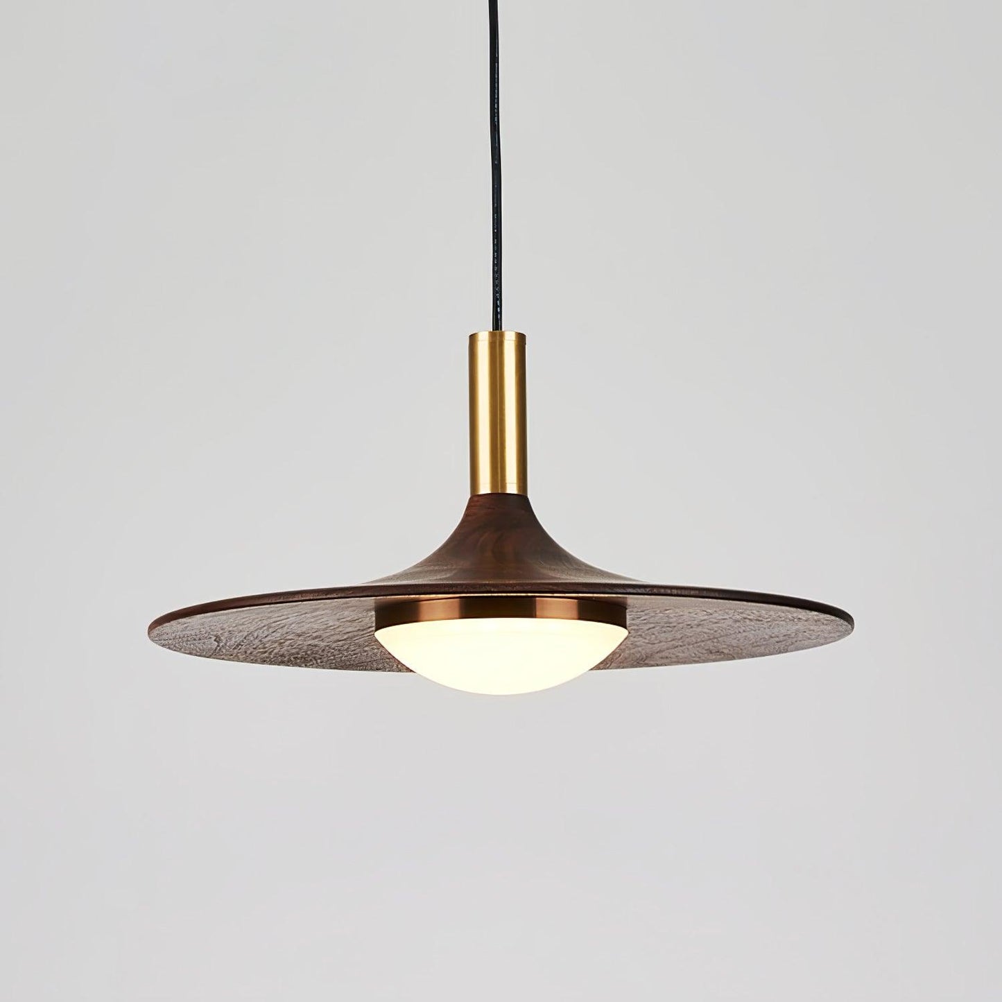 Walnut Wood Dish Pendant Light ∅ 11.8″ x H 4.7″ / Dia 30cm x H 12cm / Walnut color & Brass / Warm Light Pendant light