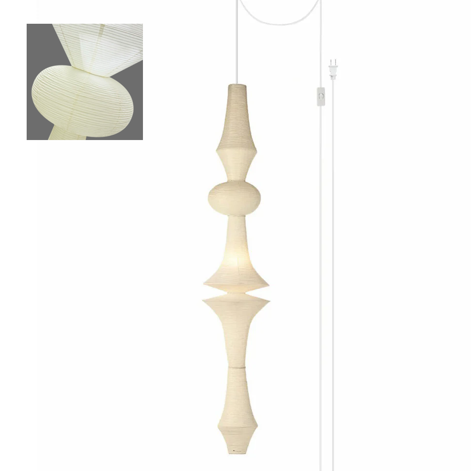 Washi Paper E Pendant Swag Light ∅ 18.9″ x H 106.3″ / Dia 48cm x H 270cm (E27 Bulbs: 5 pieces 2 Hooks) / White / US