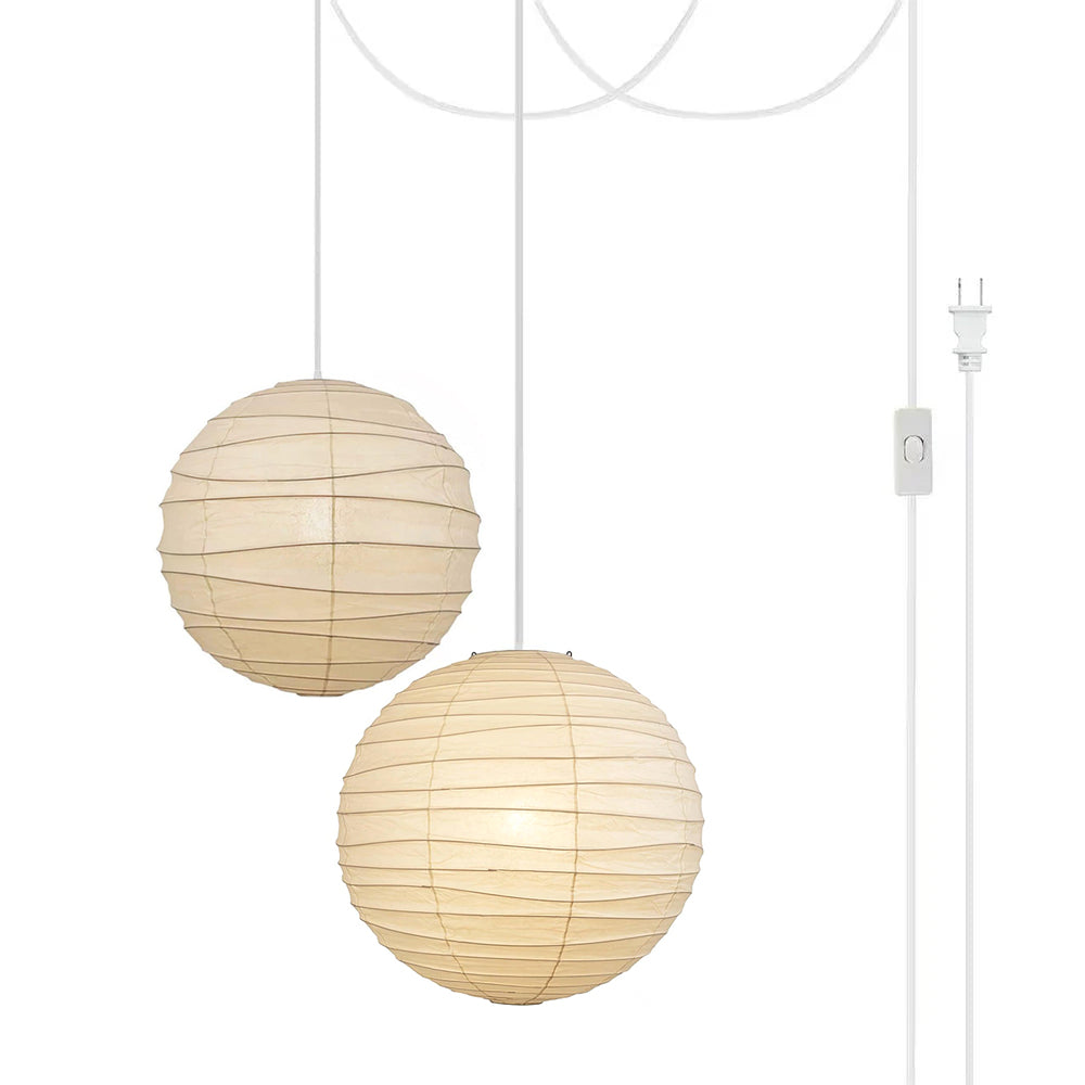 Washi Paper Pendant Swag Lamp ∅ 11.8″ x ∅ 17.7″ / Dia 30cm + 45cm (2 hooks) / White / US Plug Pendant light